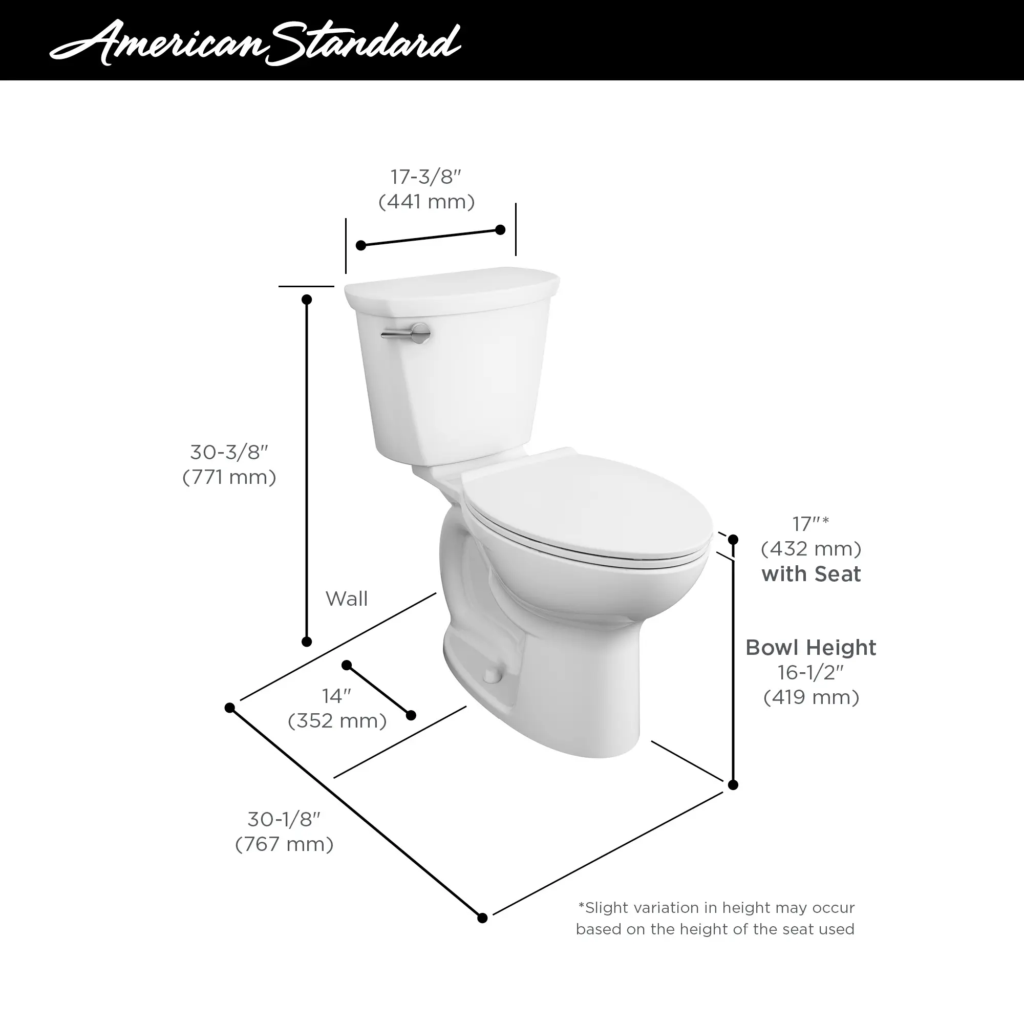 Cadet® PRO Two-Piece 1.6 gpf/6.0 Lpf Compact Chair Height Elongated 14-Inch Rough Toilet Less Seat