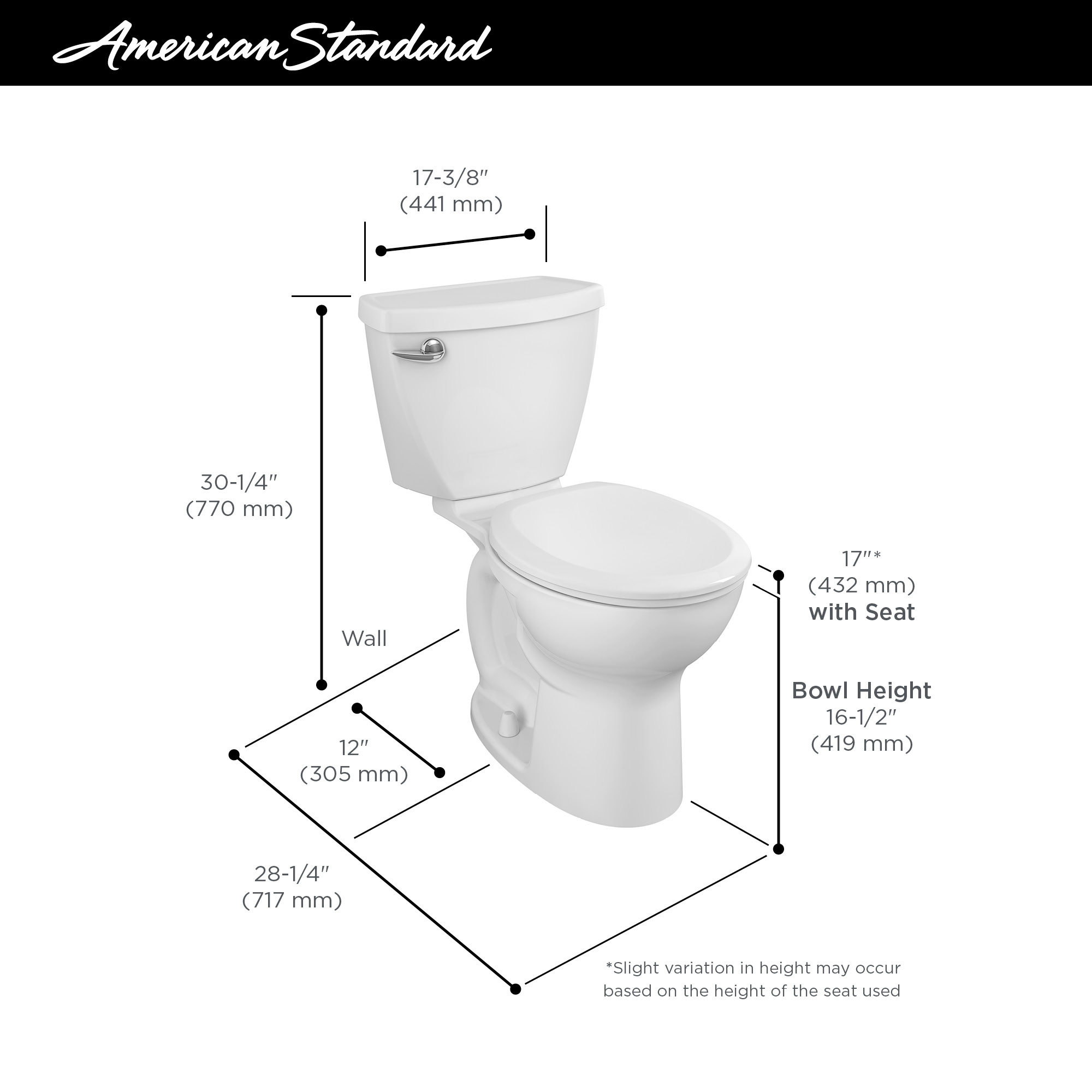 Cadet 3 1.6 GPF/6.0 LPF Left Trip Lever Chair Height Round-Front Toilet