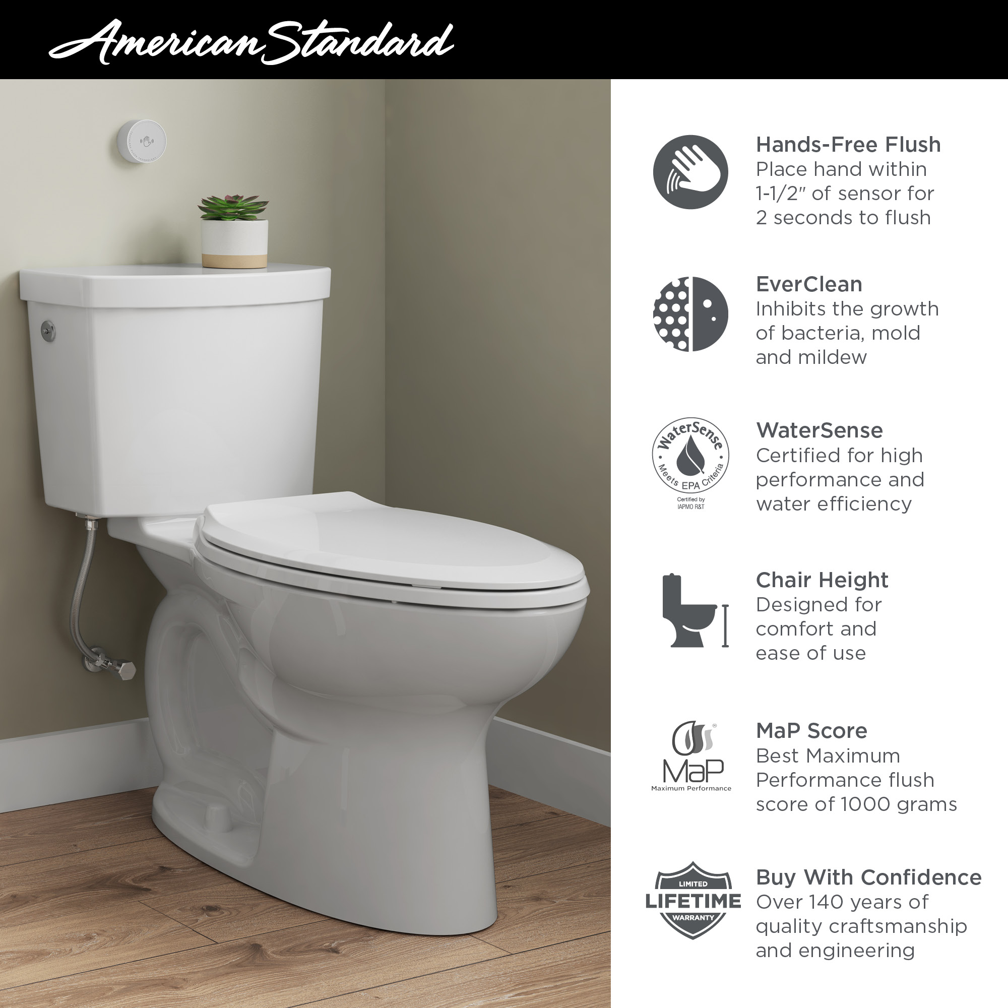 Cadet® Touchless Chair Height Elongated Toilet Less Seat