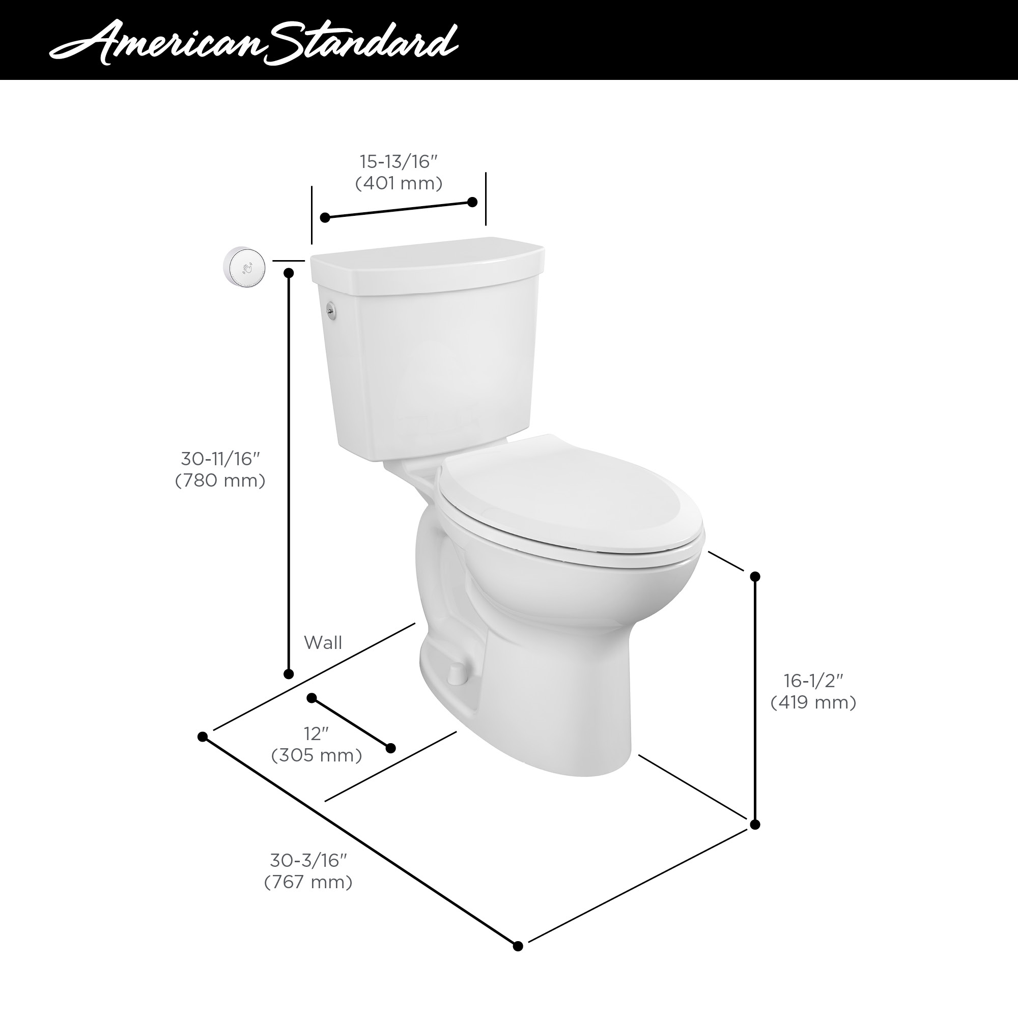 Cadet® Touchless Chair Height Elongated Toilet Less Seat