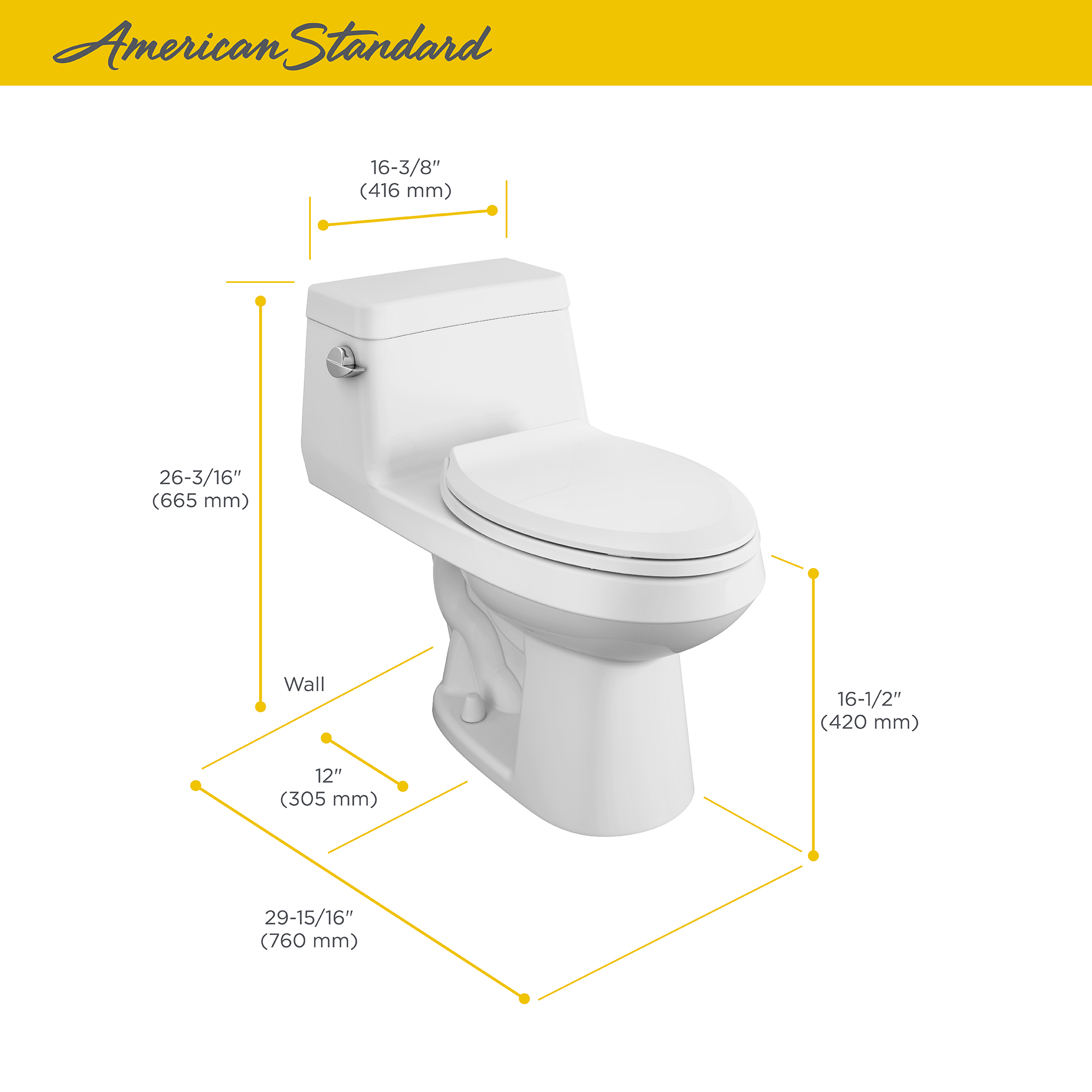 Toilette monopièce Colony®, 1,28 gpc/4,8 lpc, à cuvette allongée à hauteur de chaise avec siège