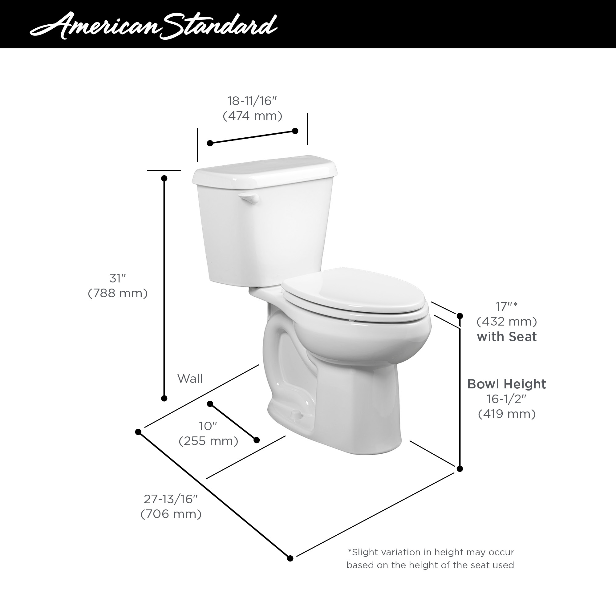 Colony® Two-Piece 1.28 gpf/4.8 Lpf Chair Height Elongated 10-Inch Rough Toilet Less Seat