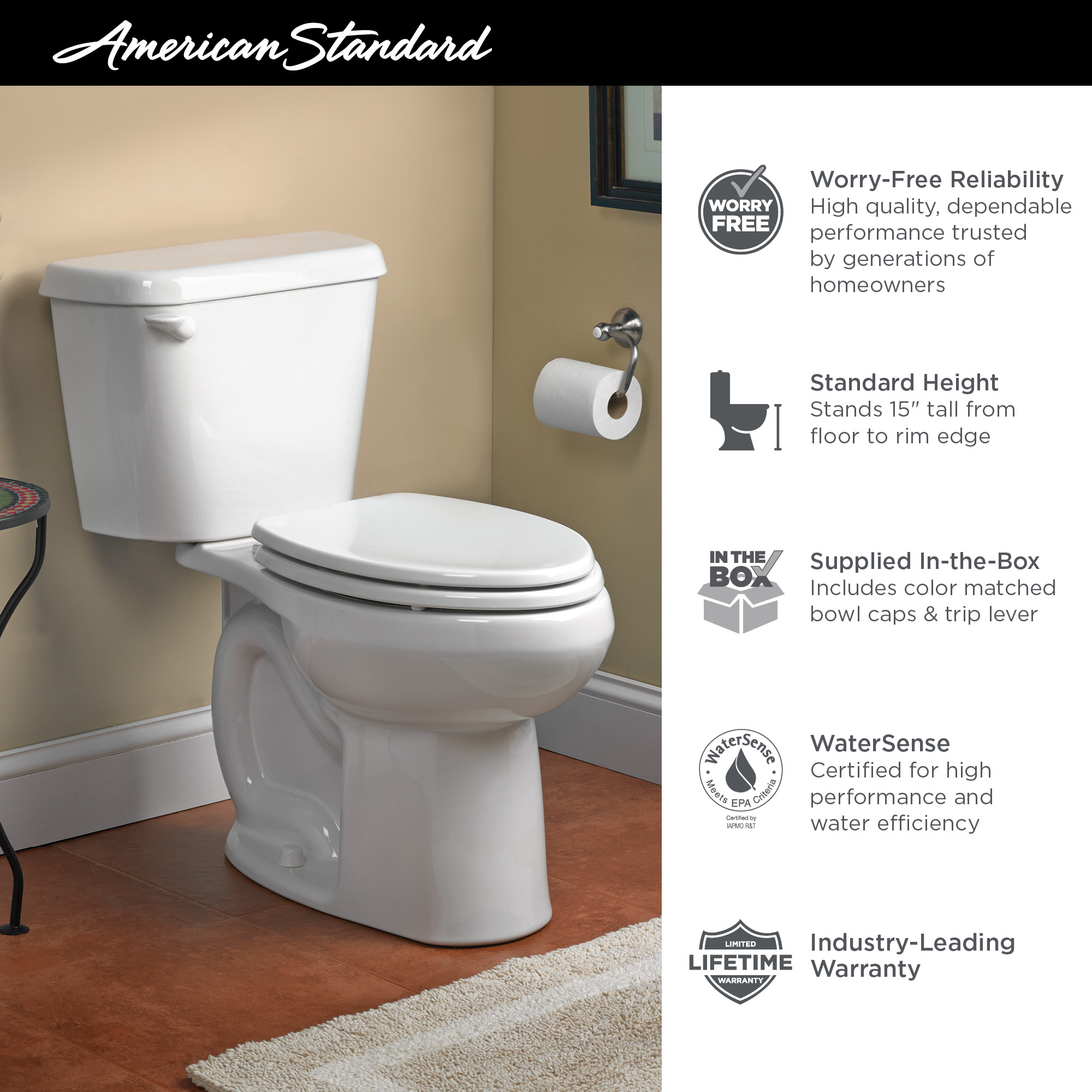 Colony™ Two-Piece 1.28 gpf/4.8 Lpf Standard Height Elongated 10-Inch Rough Toilet Less Seat