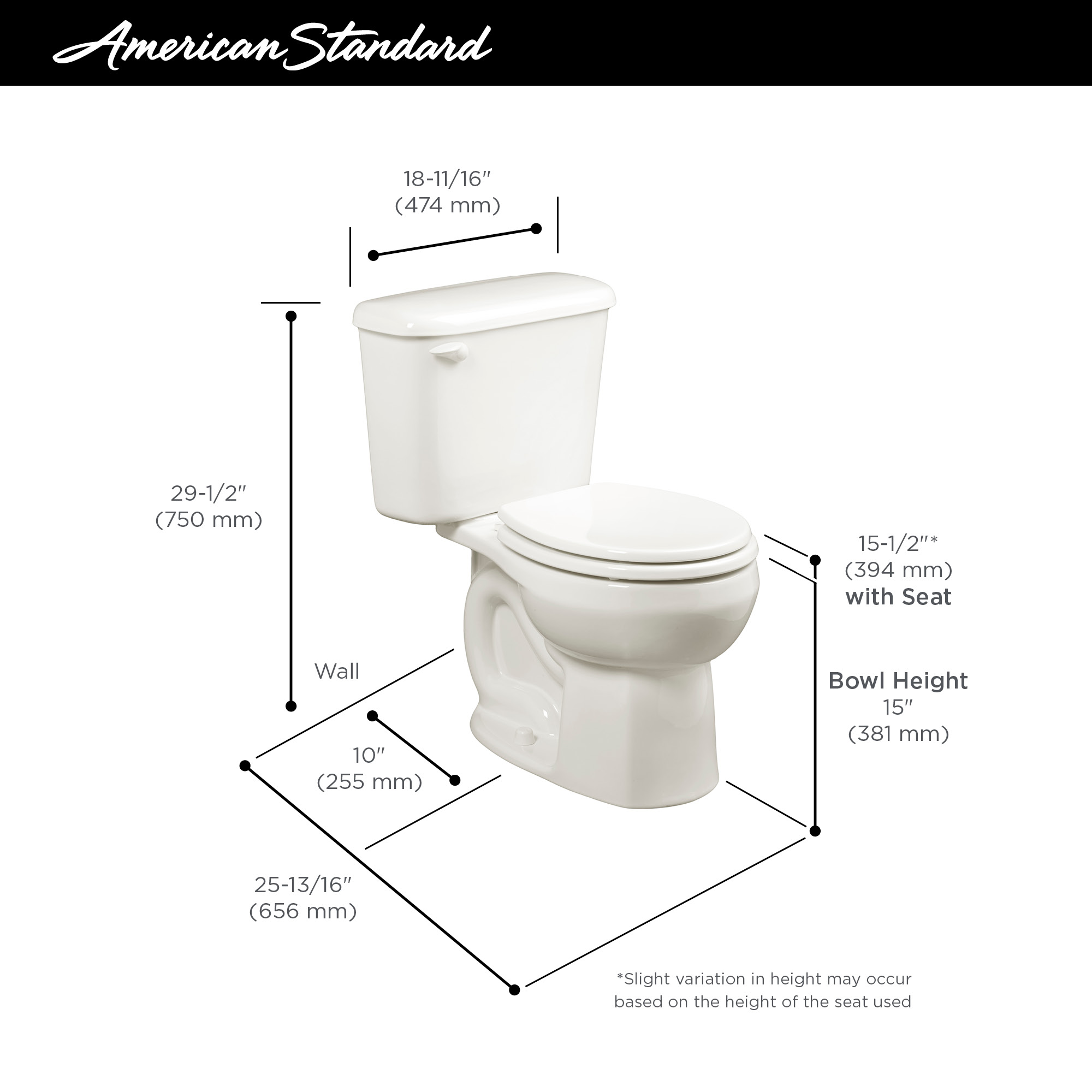 Colony™ Two-Piece 1.28 gpf/4.8 Lpf Standard Height Round Front 10-Inch Rough Toilet Less Seat