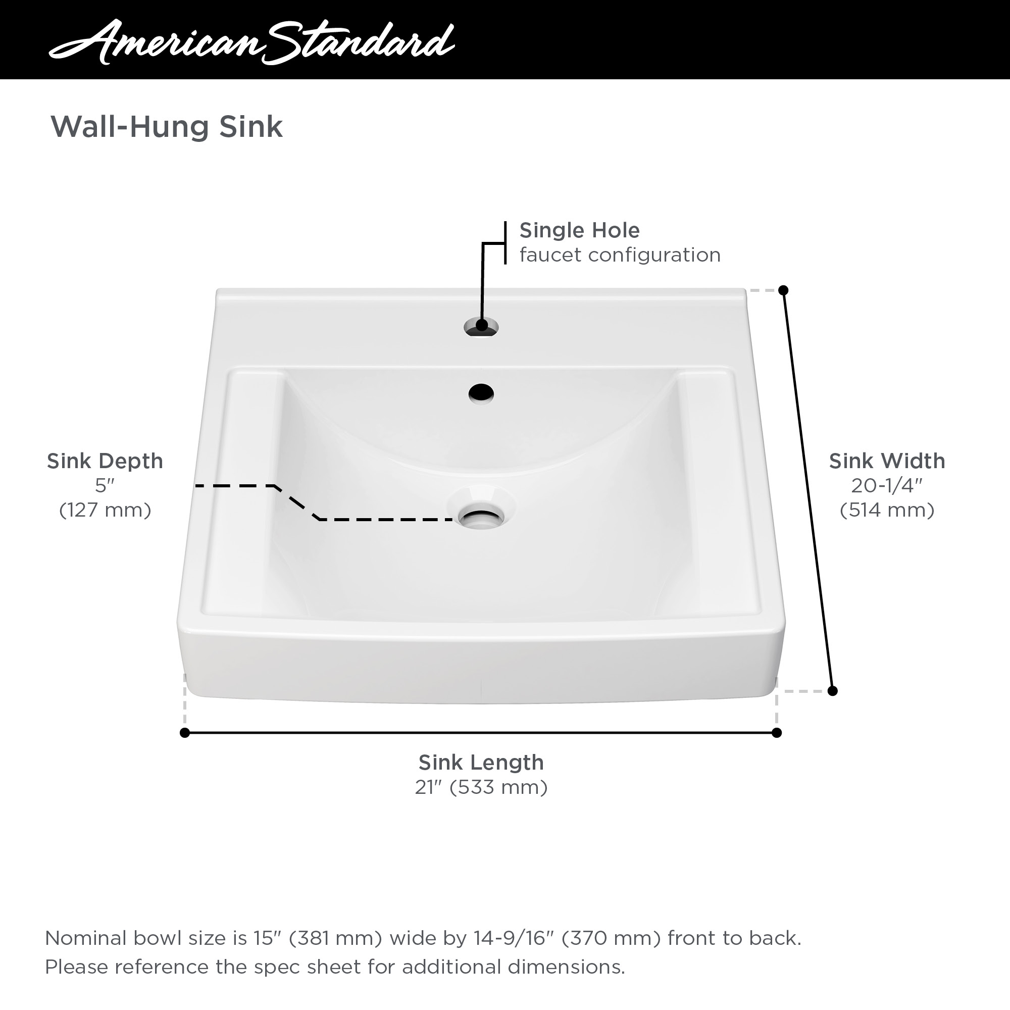 Decorum™ 21 x 20-1/4-Inch (533 x 514 mm) Wall-Hung EverClean™ Sink With Center Hole Only