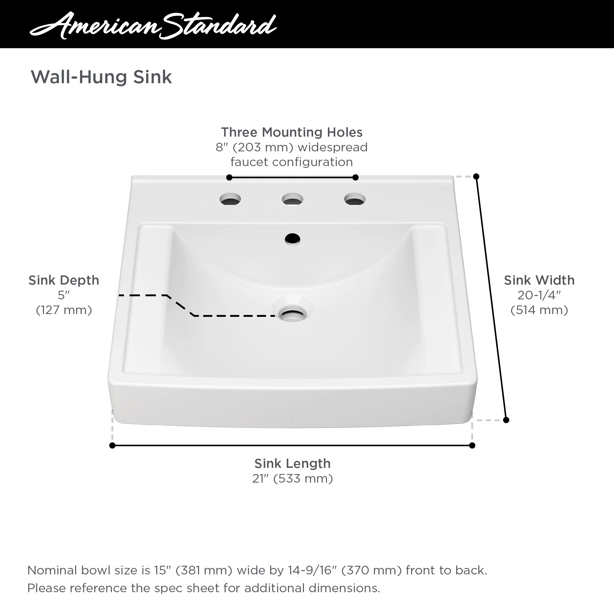 Decorum® 21 x 20-1/4-Inch (533 x 514 mm) Wall-Hung EverClean® Sink With 8-Inch Widespread