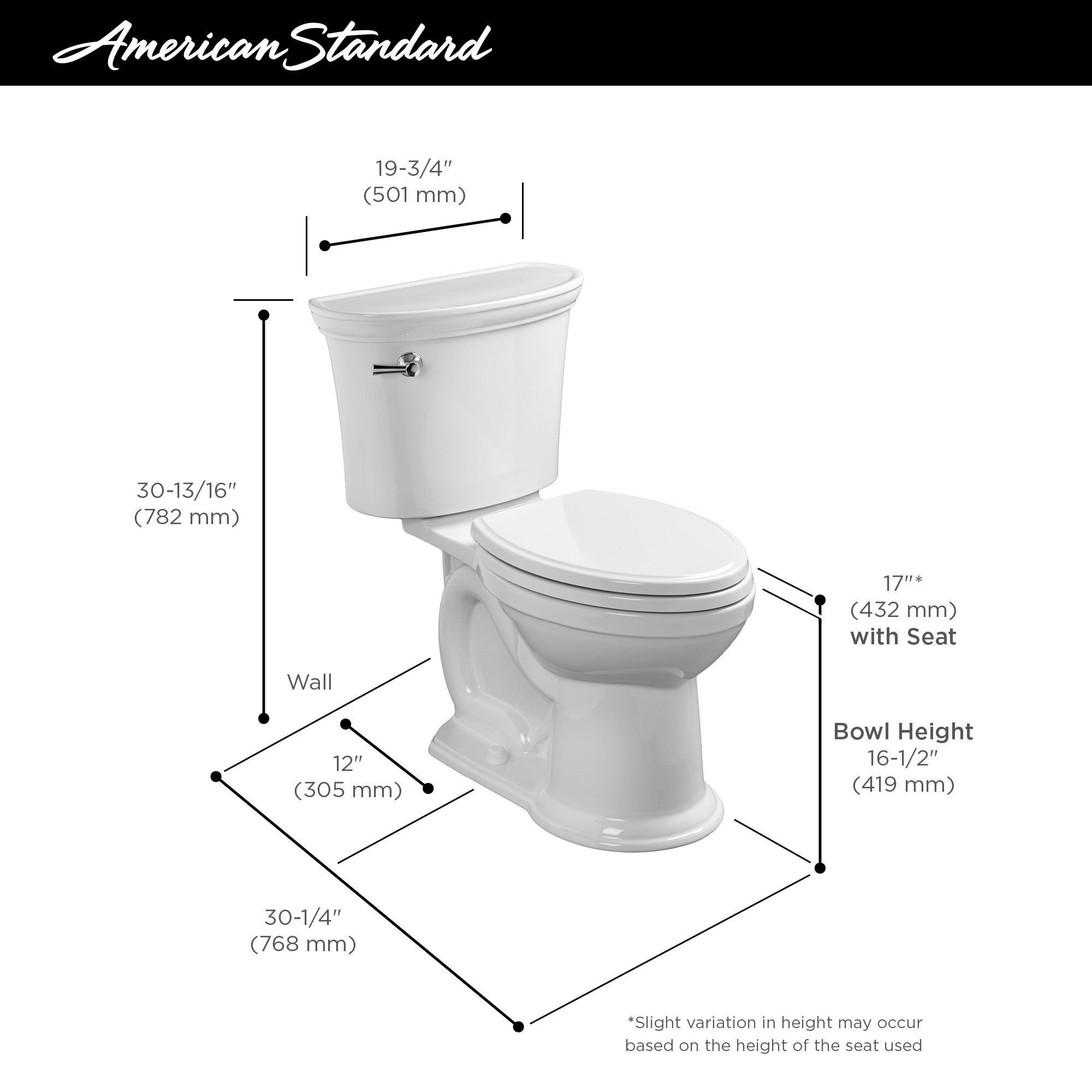 Heritage® VorMax® Two-Piece 1.28 gpf/4.8 Lpf Chair Height Elongated Toilet less Seat