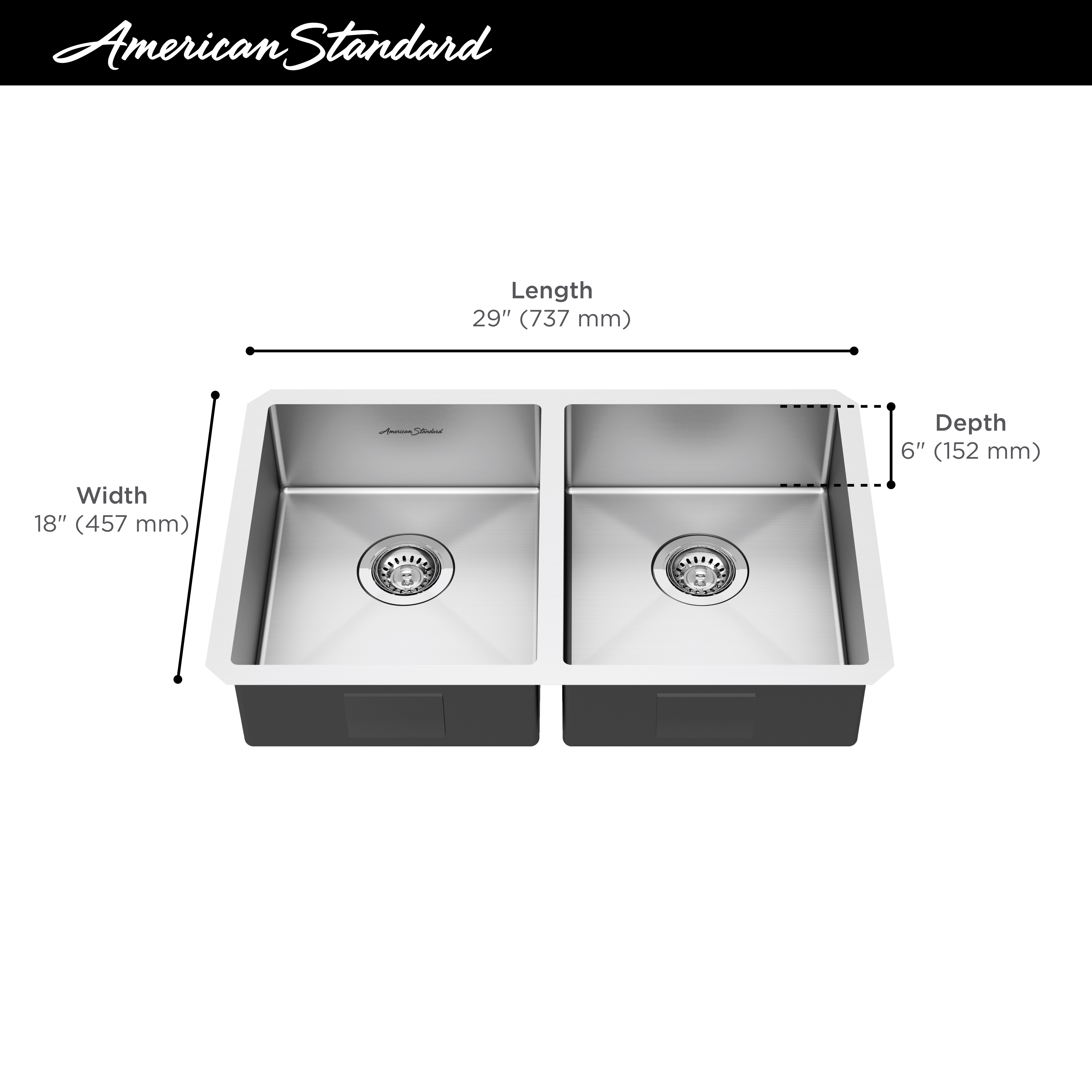 Pekoe™ 29 x 18-Inch Stainless Steel Undermount Double Bowl ADA Kitchen Sink
