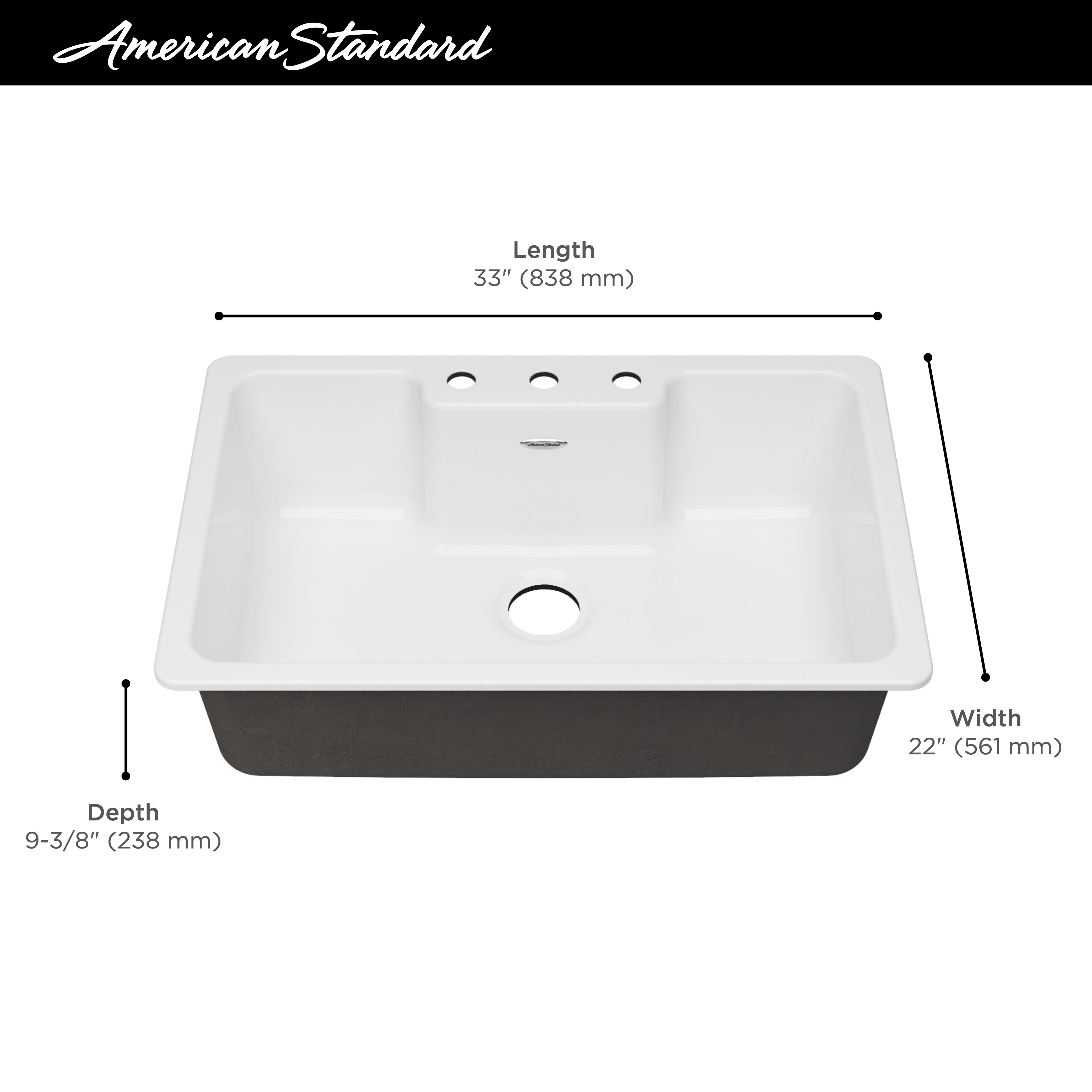 Quince® 33 x 22-Inch Cast Iron 3-Hole Drop-In Single-Bowl Kitchen Sink