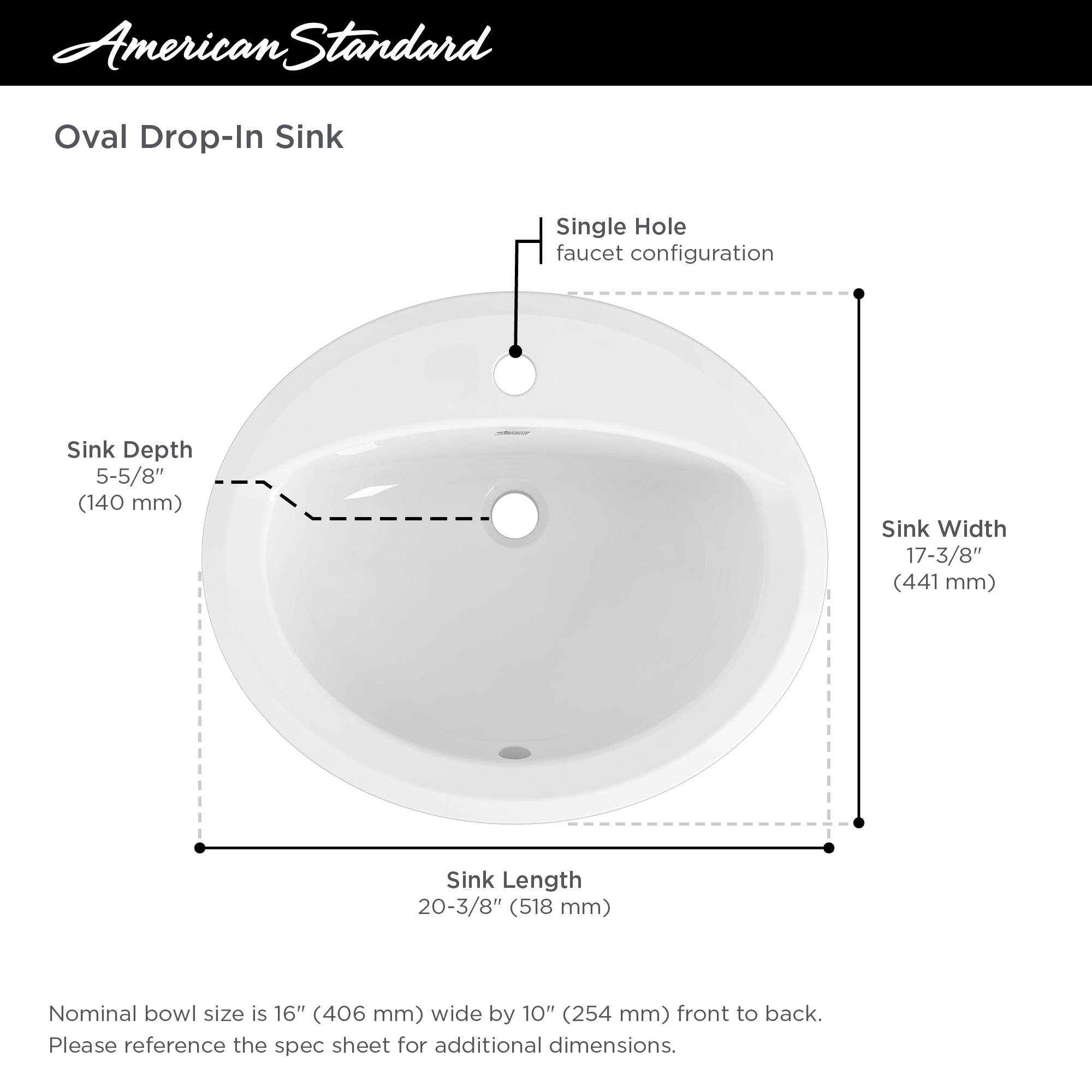 Reliant® Oval Drop-In Sink, Single Hole