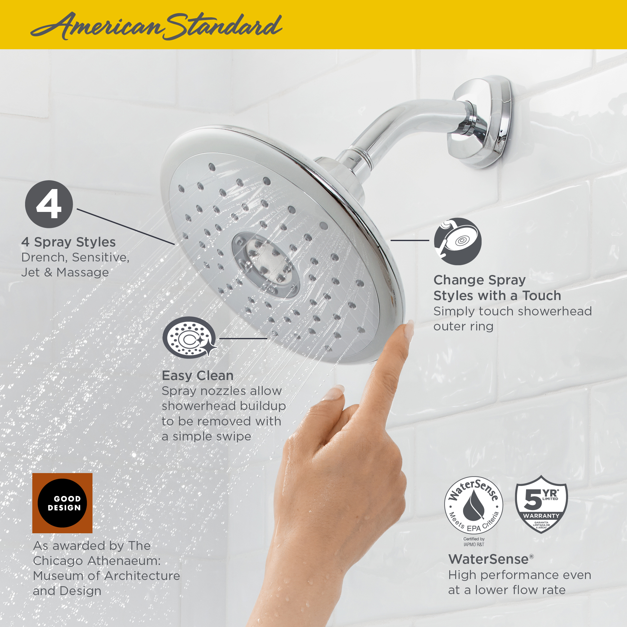 Spectra™ Touch 7-Inch 1.8 gpm/6.8 L/min Water-Saving Fixed Showerhead