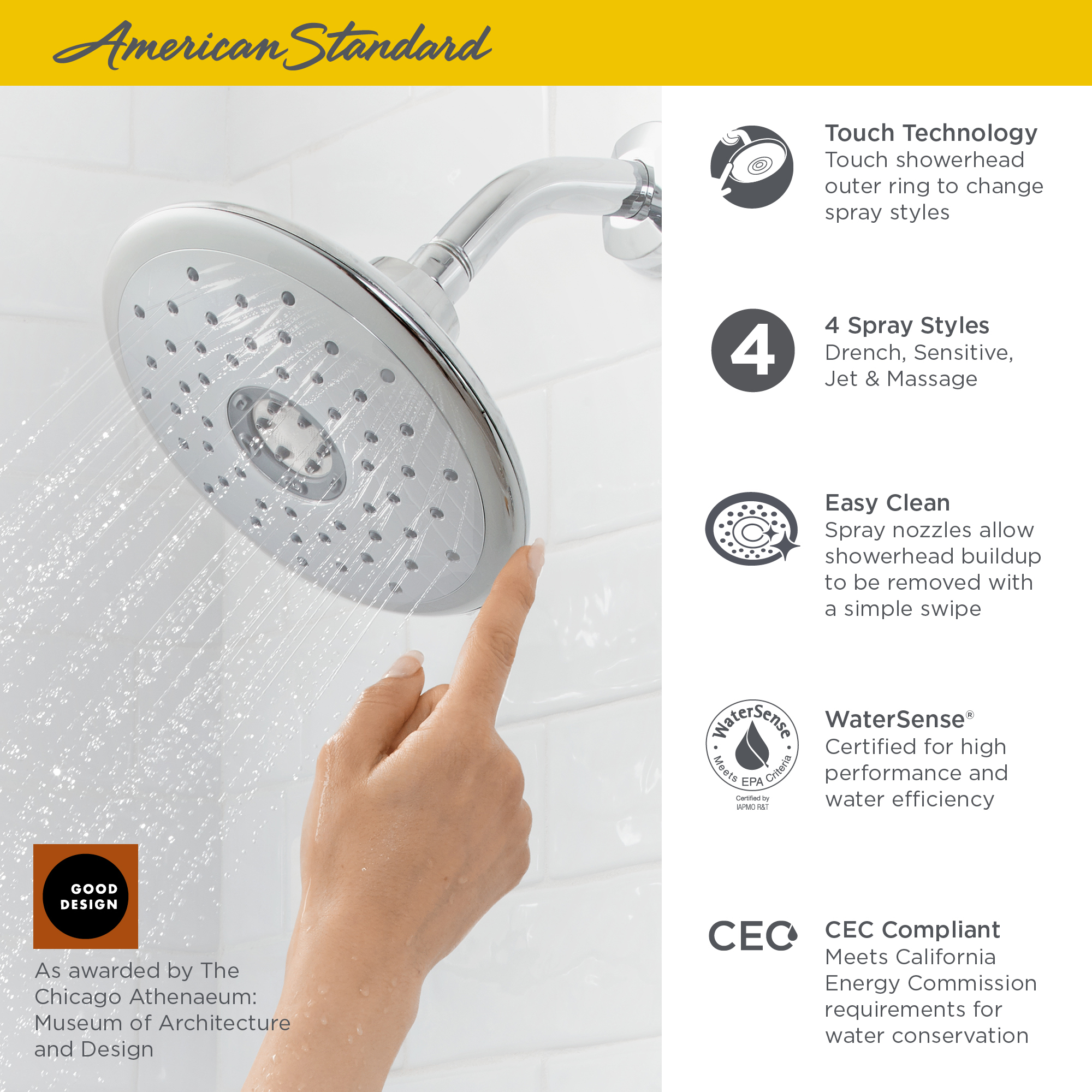 Spectra™ Touch 7-Inch 1.8 gpm/6.8 L/min Water-Saving Fixed Showerhead