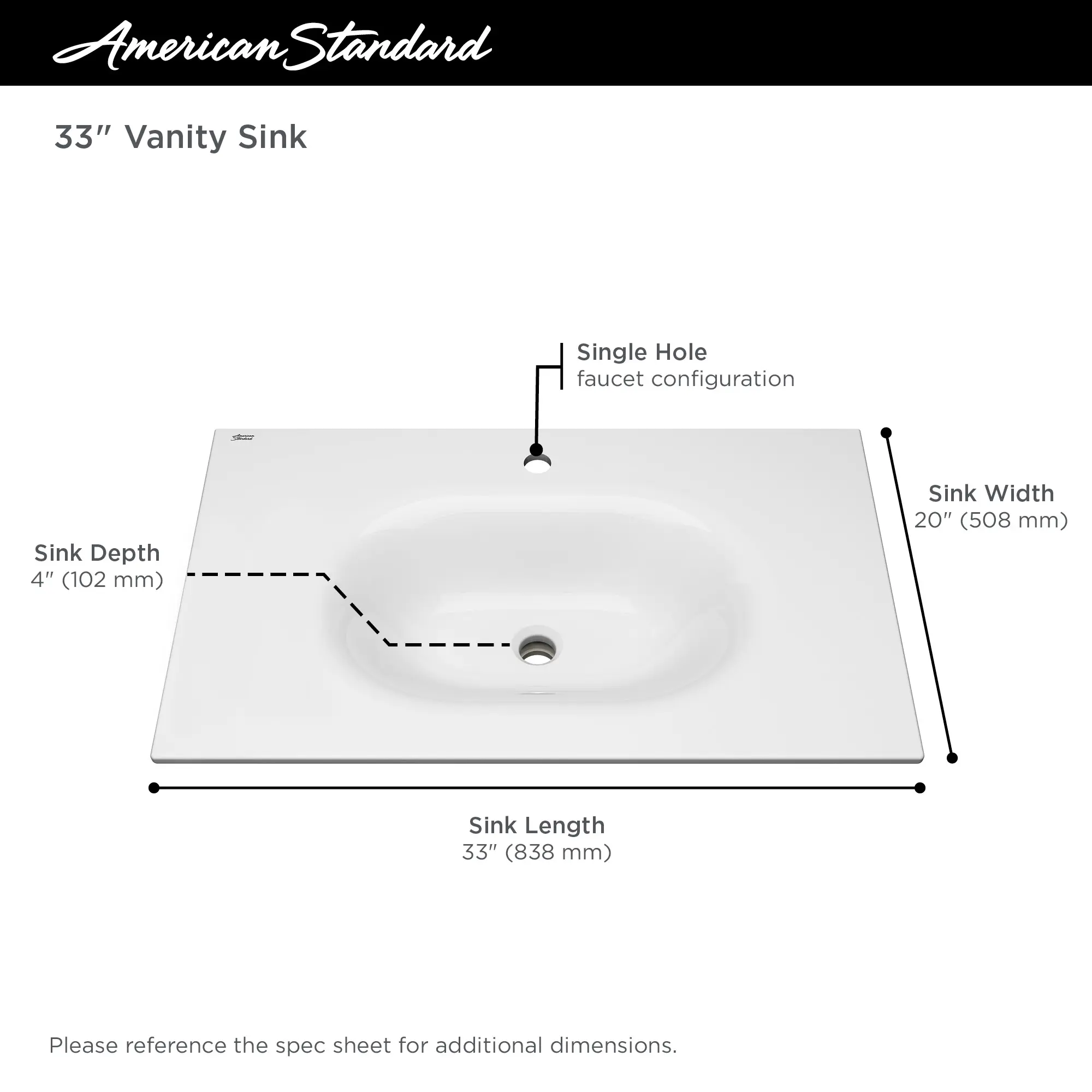 Studio® S 33-Inch Vitreous China Vanity Sink Top Center Hole Only