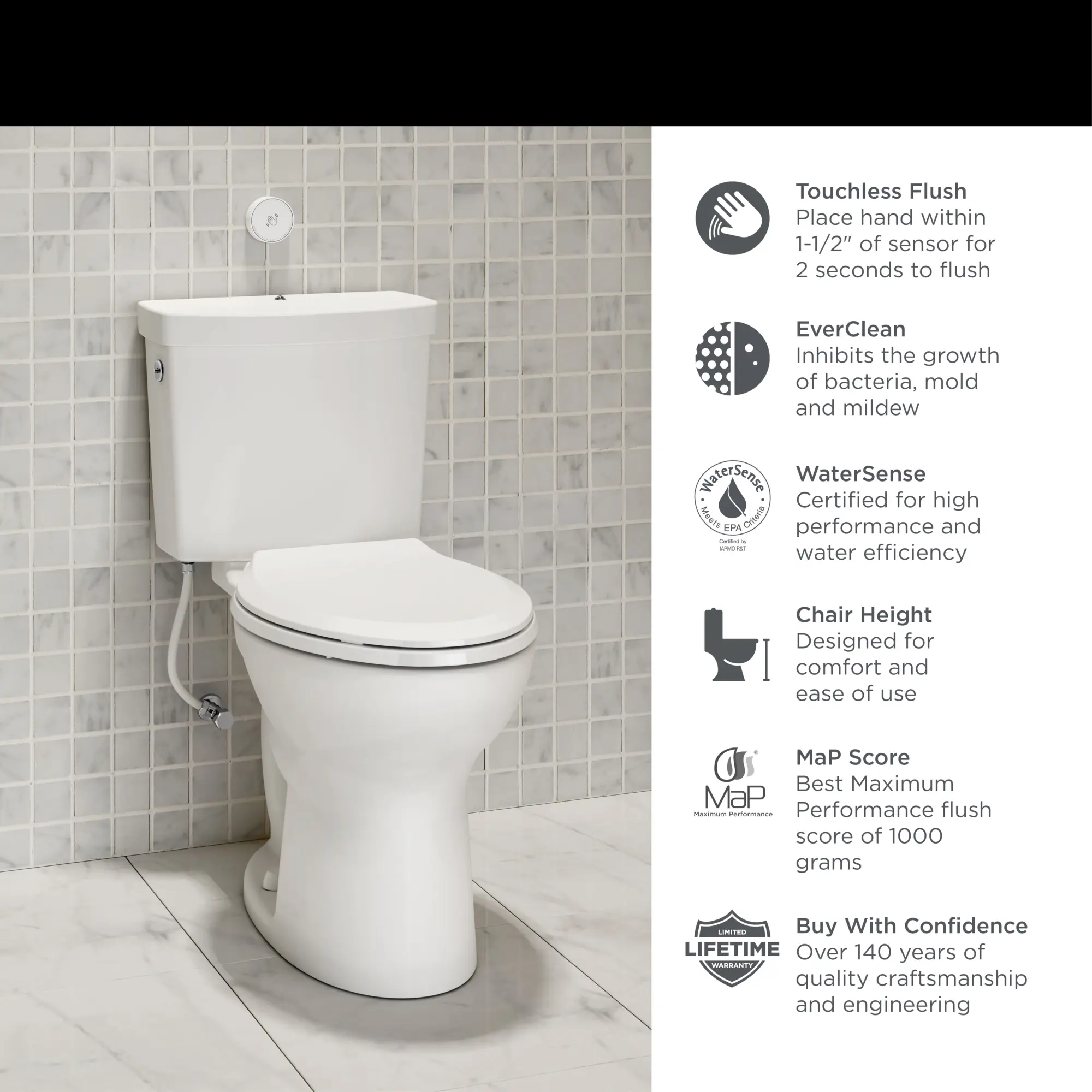 Cadet® Touchless Chair Height Elongated Toilet with Locking Device - Less Seat