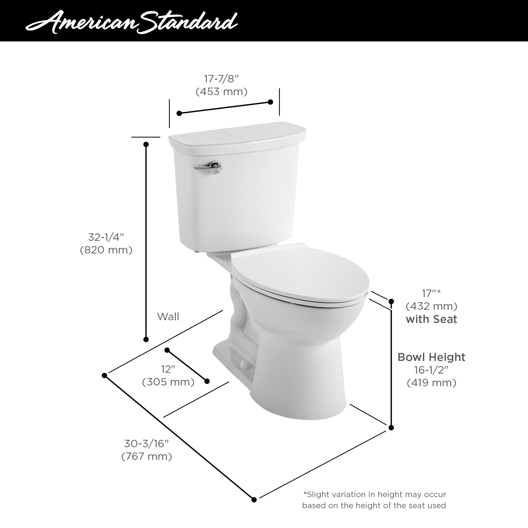 Phantom® 0.8 GPF One Piece 12” Rough-in Elongated Bowl ADA Height Toilet