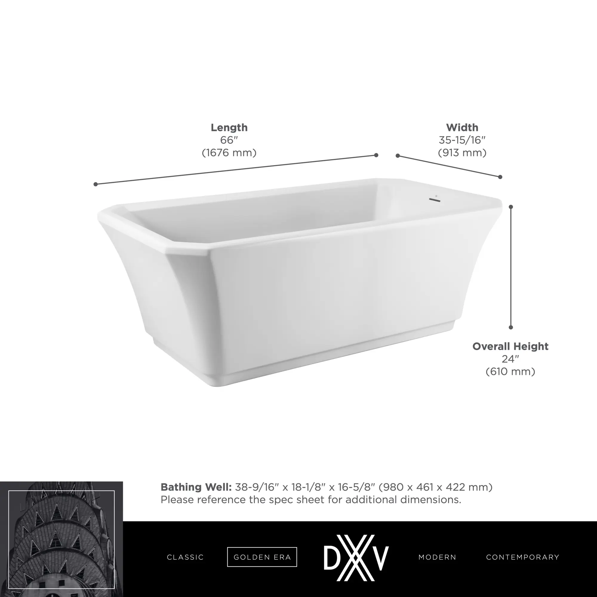 Belshire®  66 in. x 36 in. Freestanding Bathtub