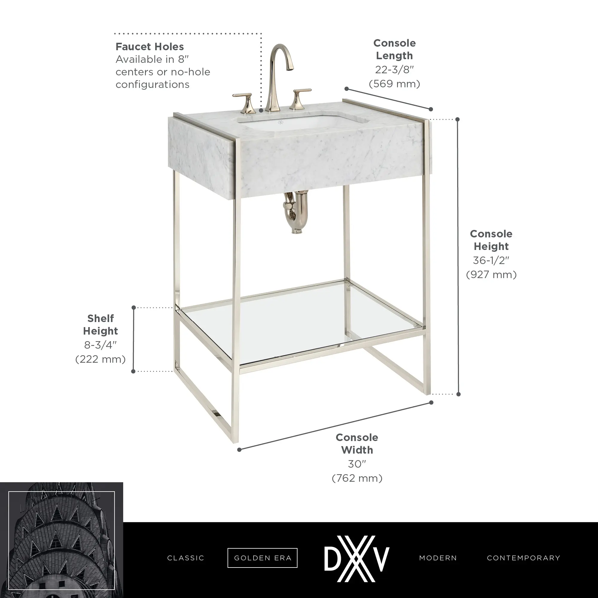 Belshire® 30 in. Console Legs with Glass Shelf