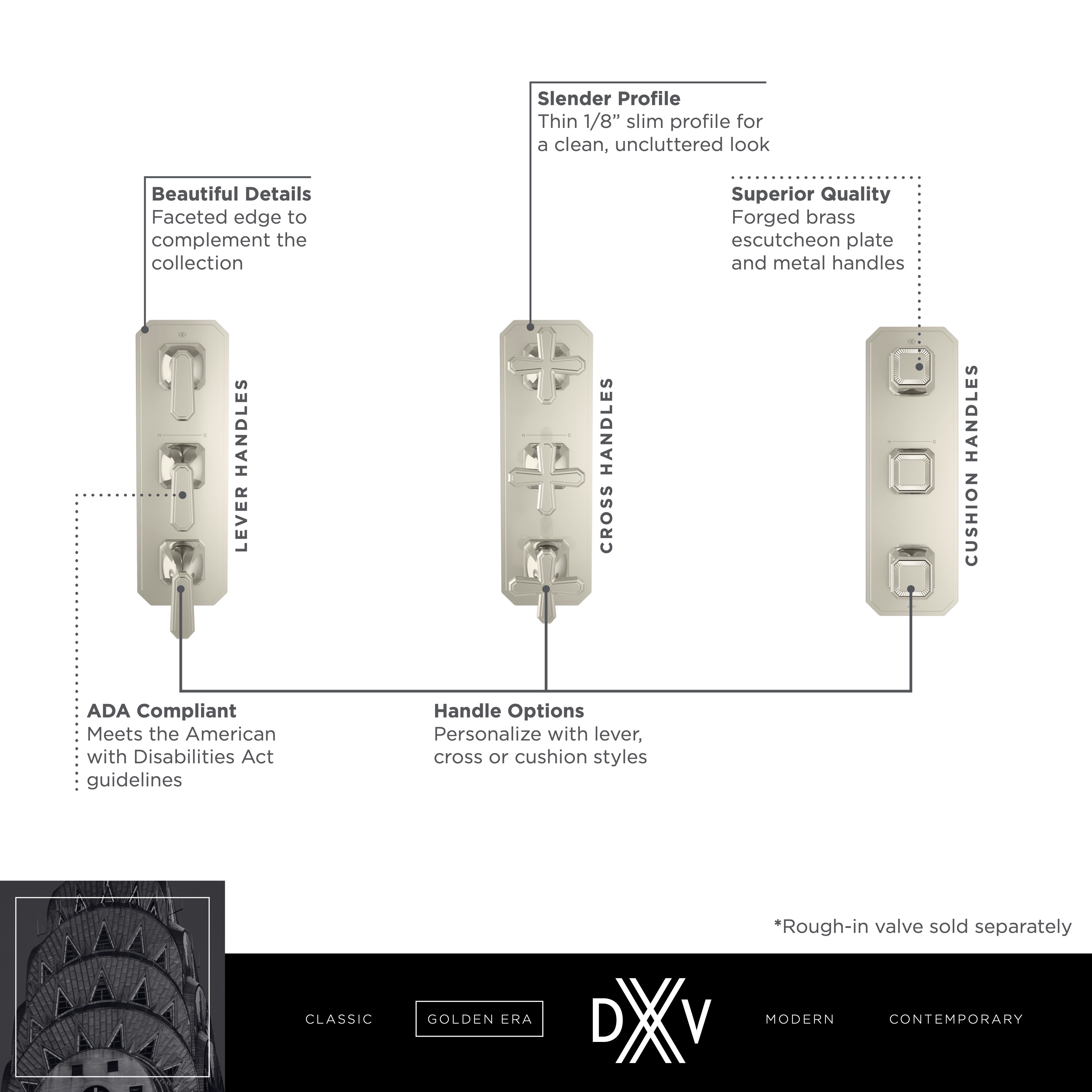 Belshire® 3-Handle Thermostatic Valve Trim Only with Cushion Handles