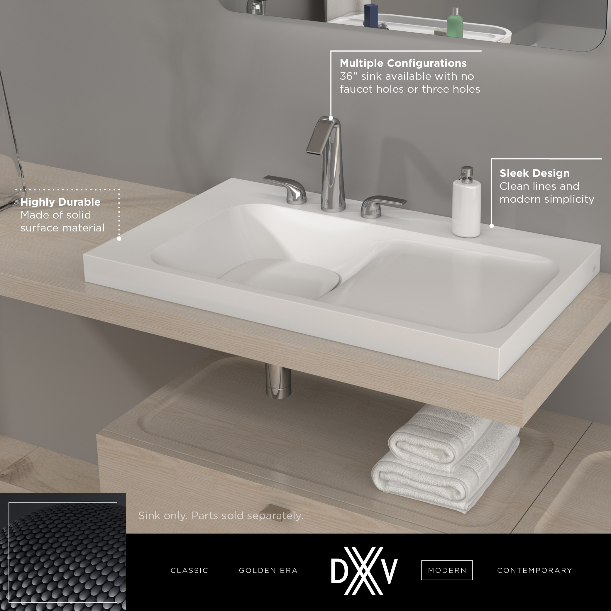 DXV Modulus® 36 in. Concrete Sink, 3-Hole