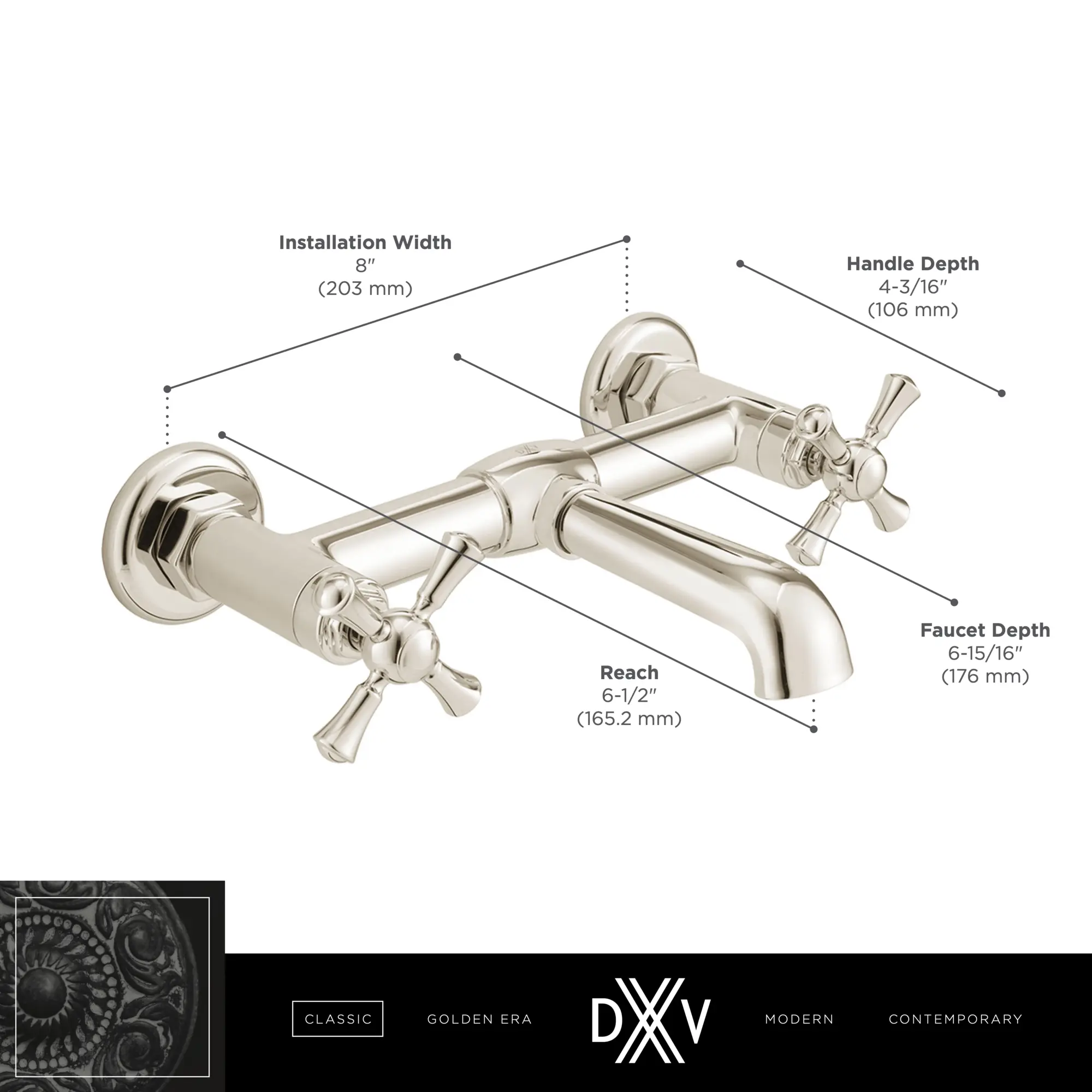 Oak Hill® 2-Handle Wall Mount Bathroom Faucet with Cross Handles