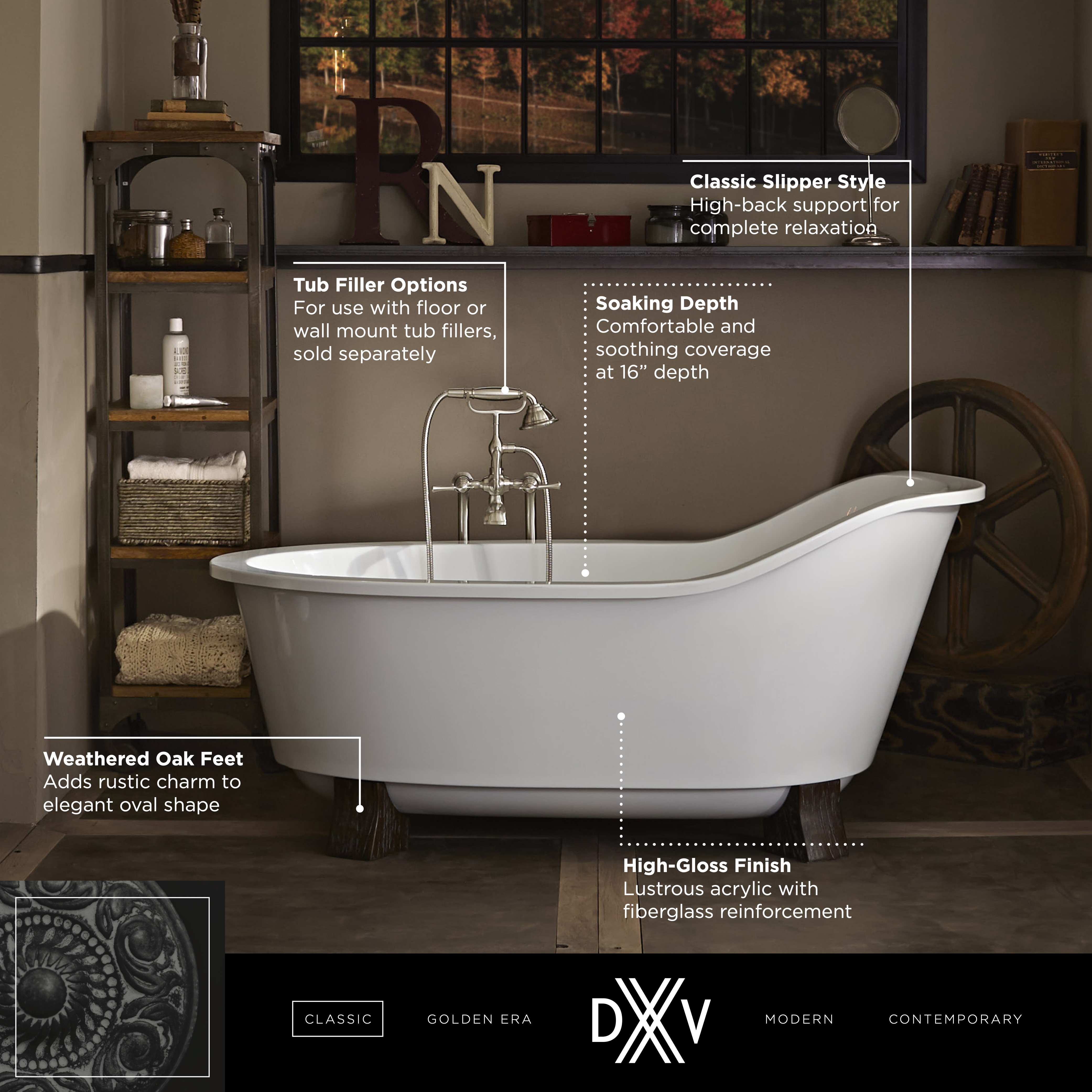 Oak Hill® 66 in. x 36 in. Freestanding Bathtub with Feet