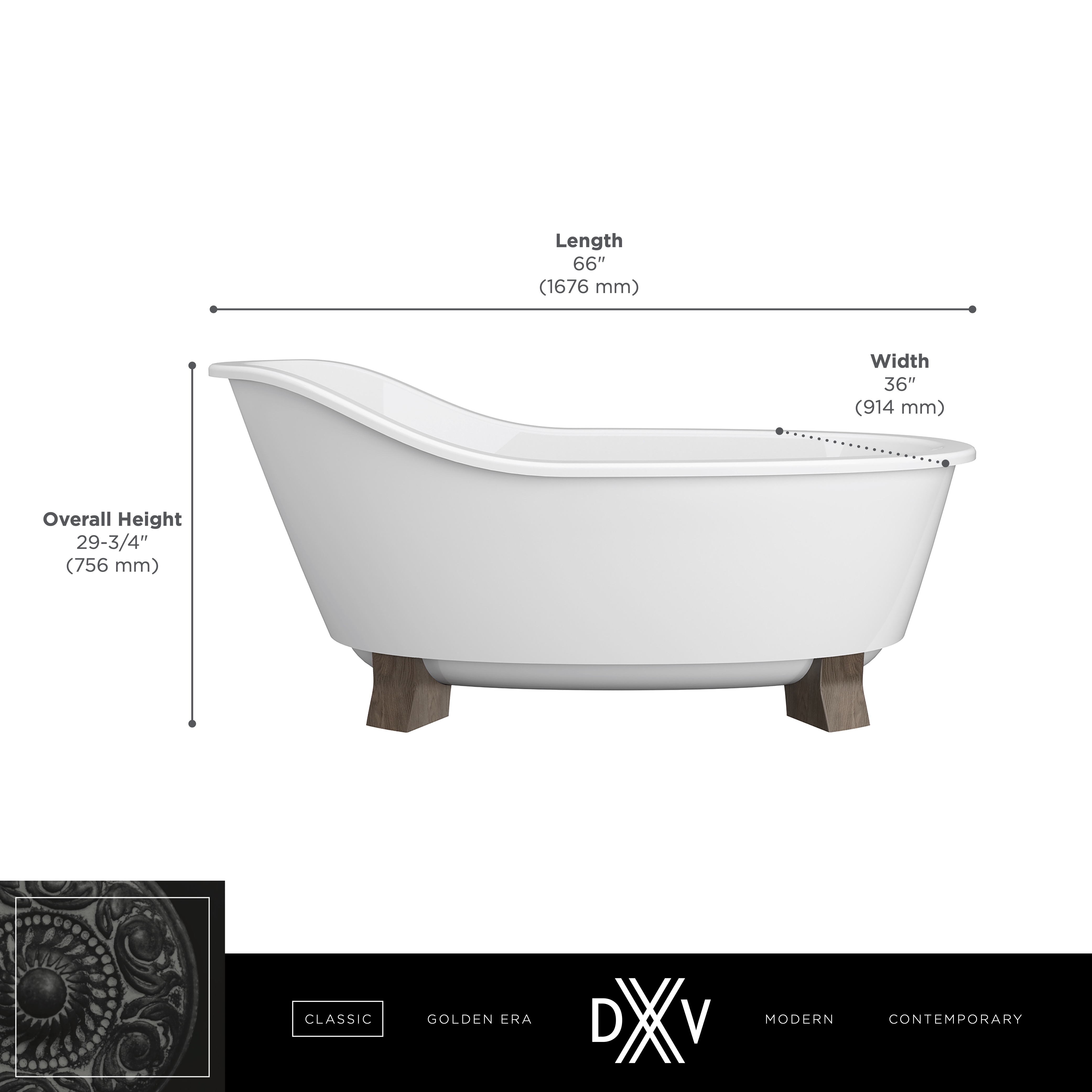 Oak Hill® 66 in. x 36 in. Freestanding Bathtub with Feet