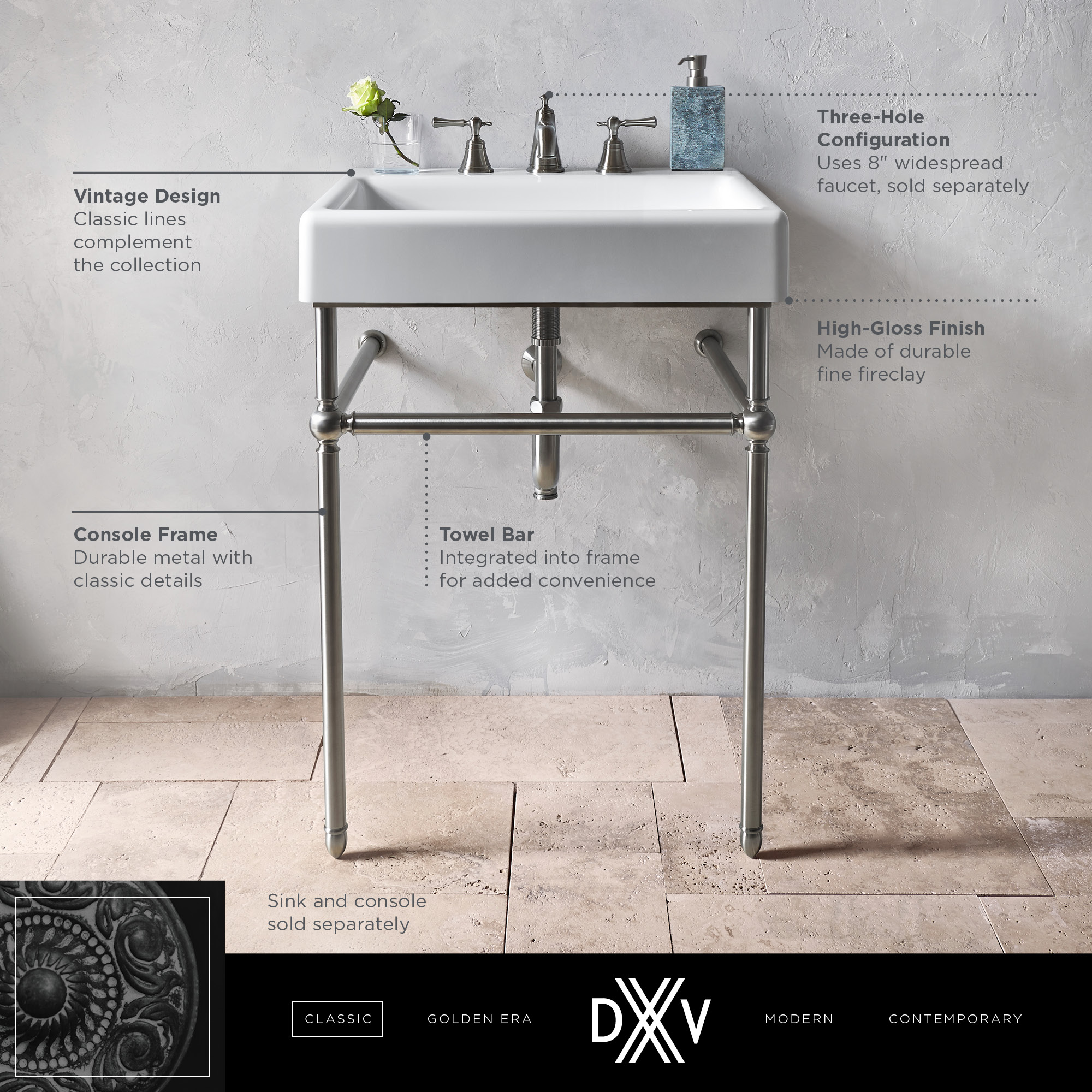 DXV D20160800.144 Oak Hill 30 Inch Bathroom Console Sink