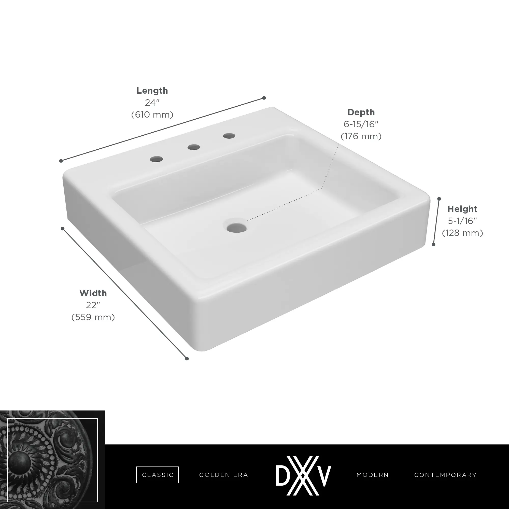 Oak Hill® 24 in. Sink, 3-Hole