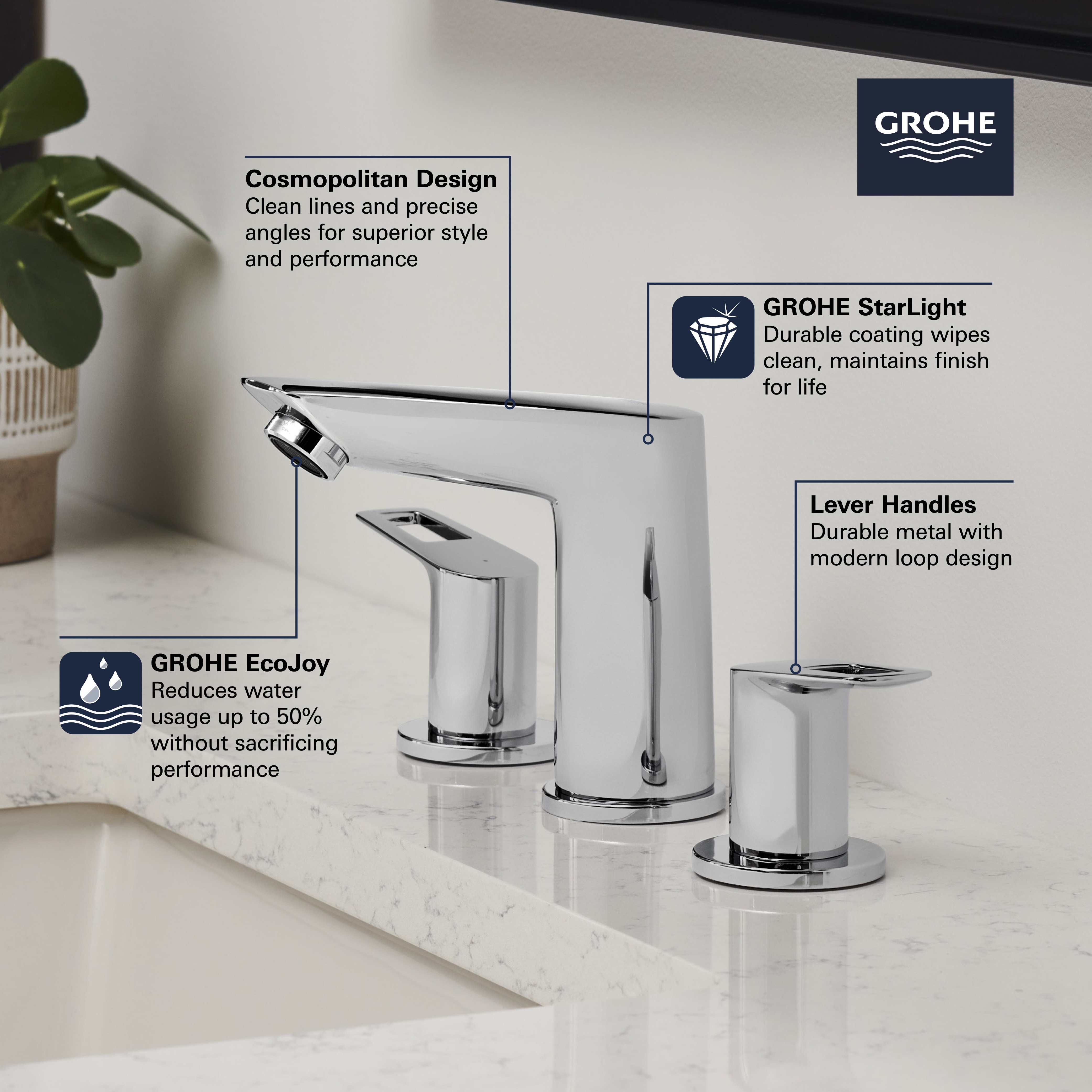 GROHE 23085001 Bauloop, Single Hole Single-Handle S-Size Bathroom Faucet  1.2 GPM - Drain not included, Chrome