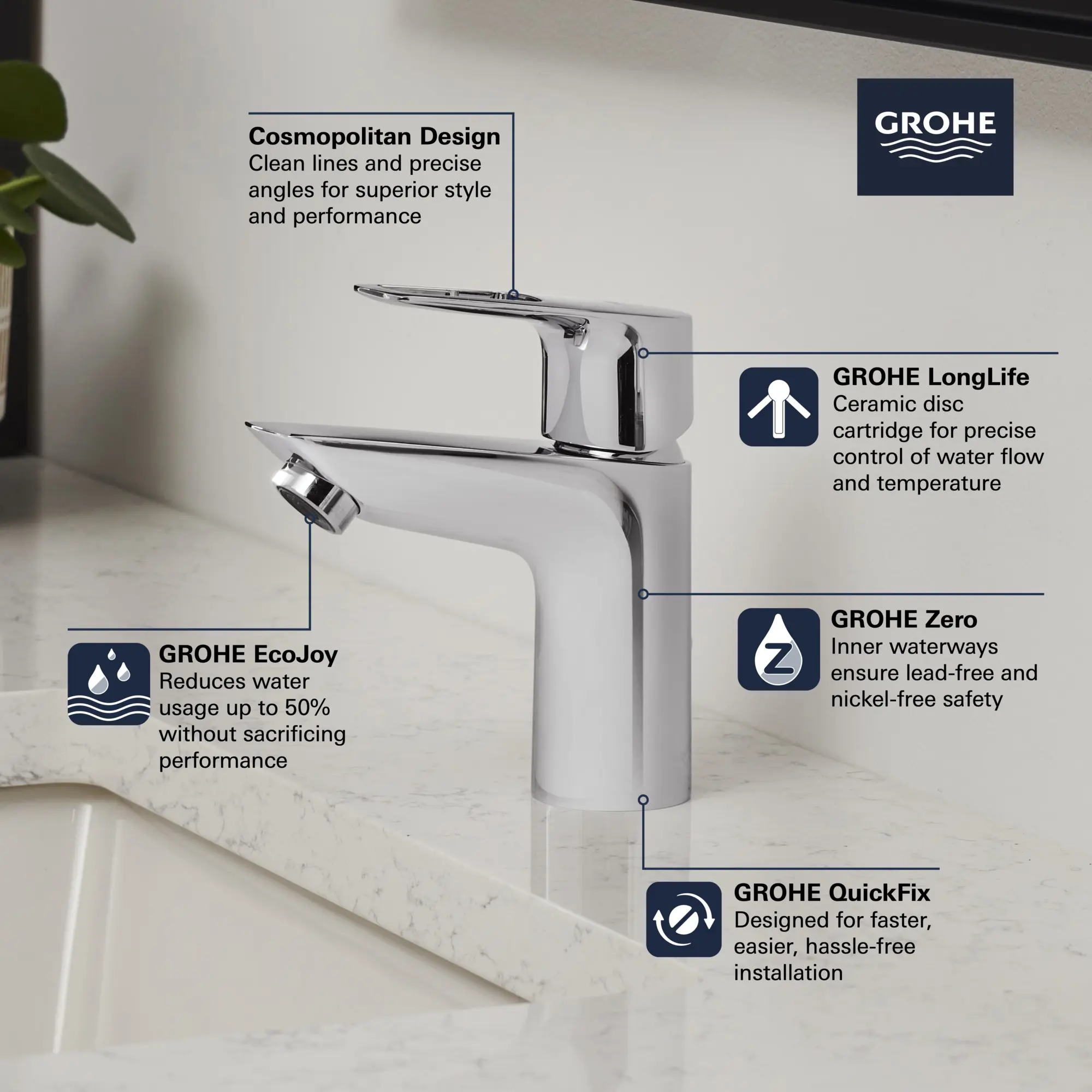 Single Hole Single-Handle S-Size Bathroom Faucet, 1.2 GPM (4.5 L/min) Less Drain