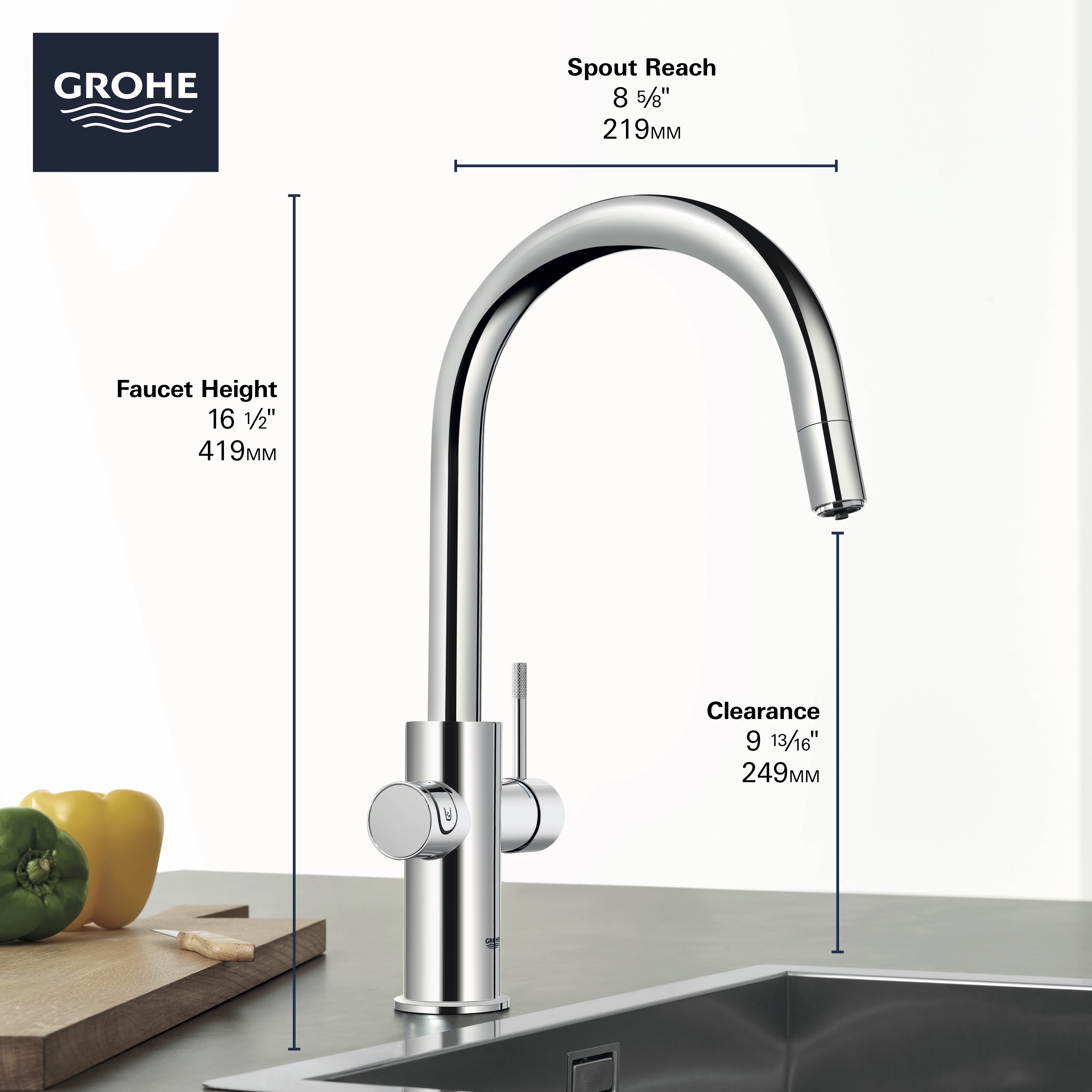 GROHE Blue Single-Handle Pull Down Kitchen Faucet Single Spray 1.75 GPM (6.6 L/min) with Chilled & Sparkling Water