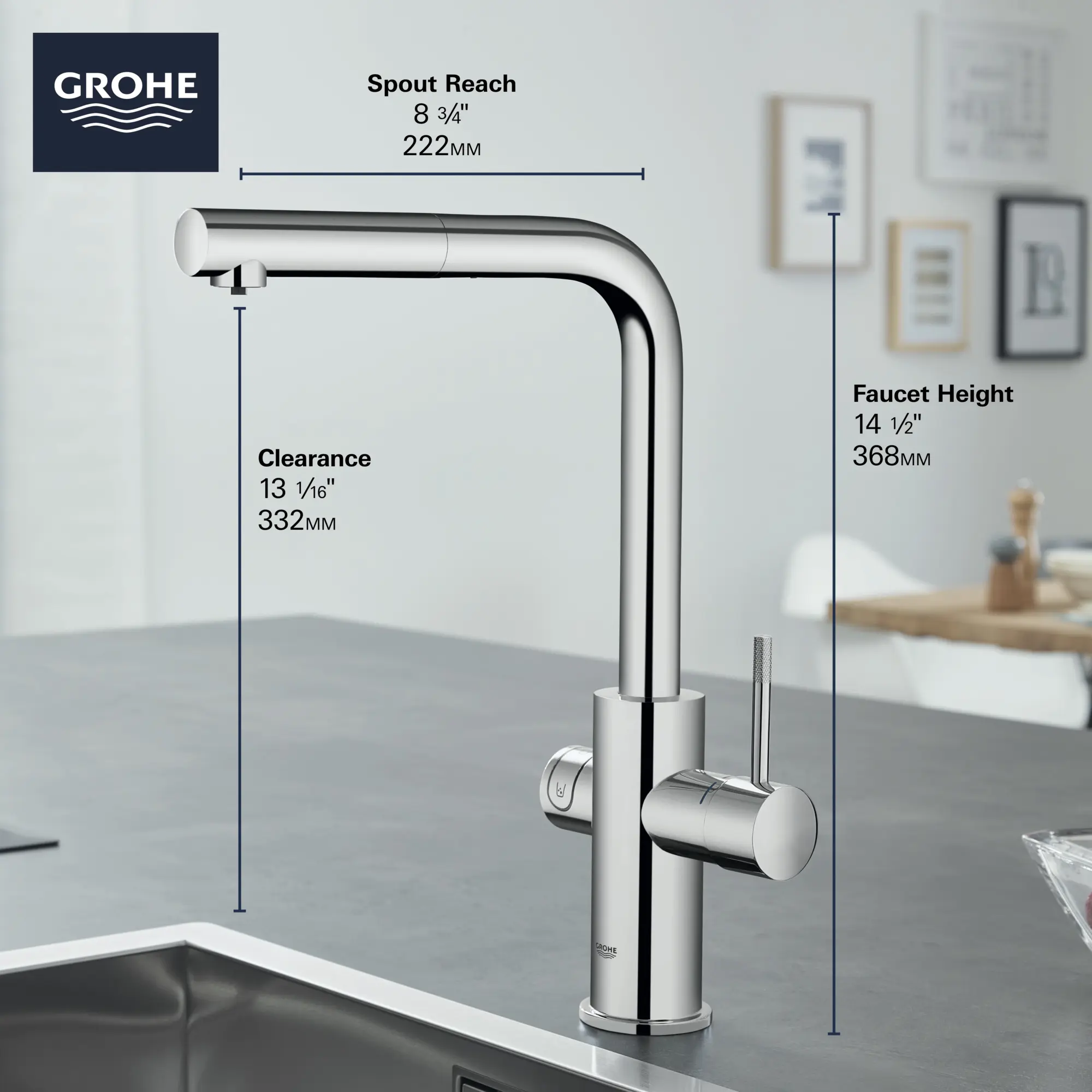 GROHE Blue Single-Handle Pull-Out Kitchen Faucet Single Spray 1.75 GPM (6.6 L/min) with Chilled & Sparkling Water