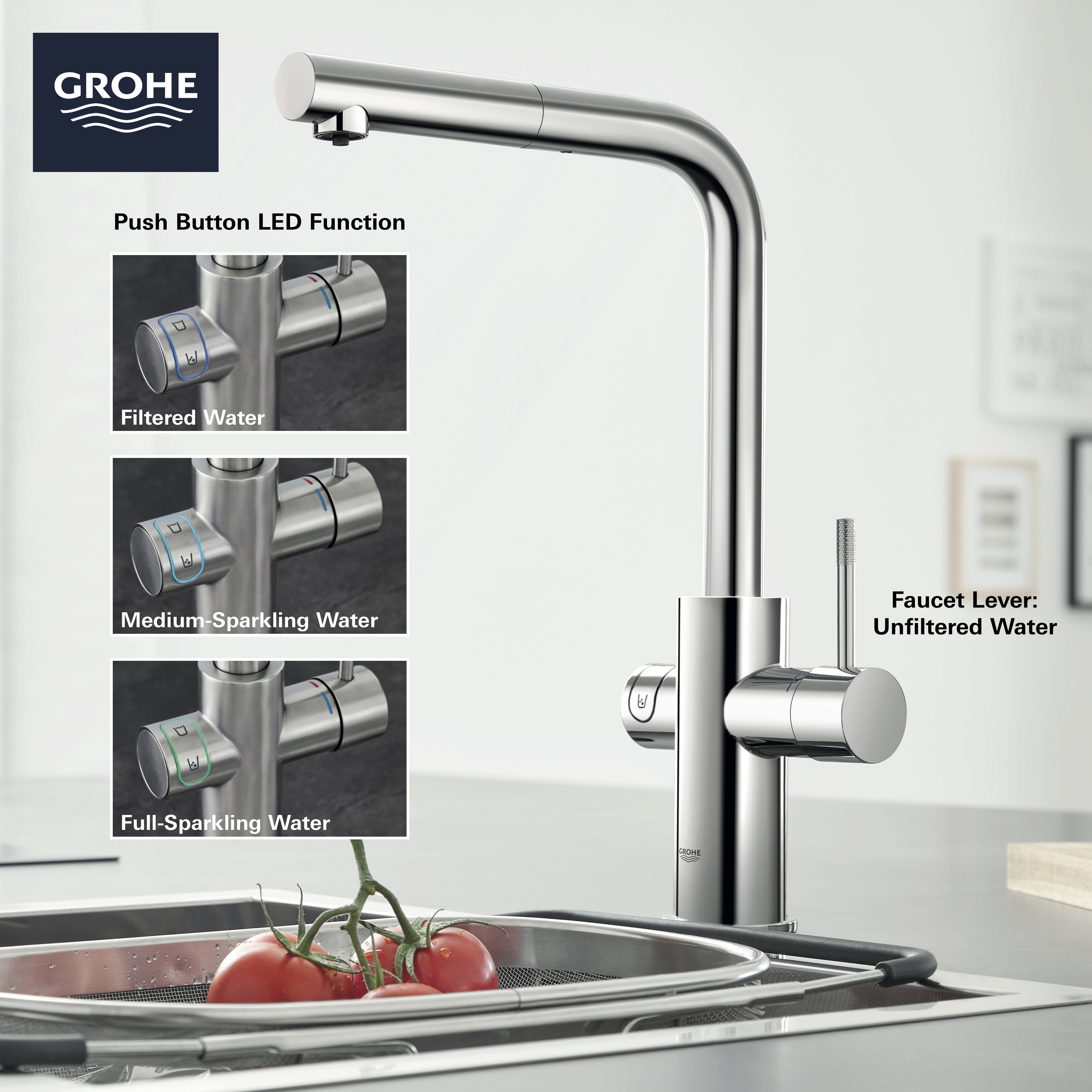 GROHE Blue Single-Handle Pull-Out Kitchen Faucet Single Spray 1.75 GPM (6.6 L/min) with Chilled & Sparkling Water