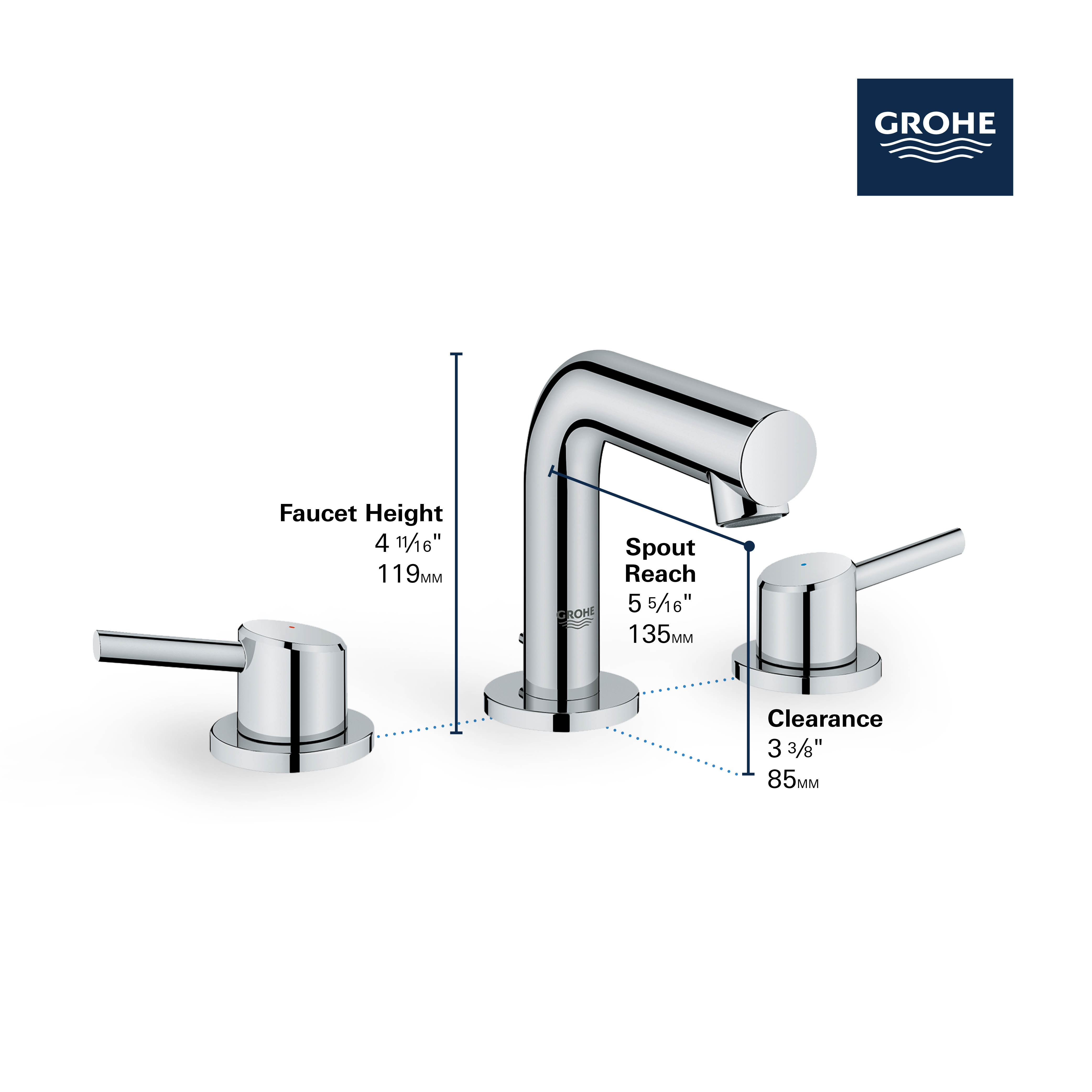 Robinet de salle de bain, 8 po, à deux poignées, taille P, 4,5 L/min (1,2 gpm)