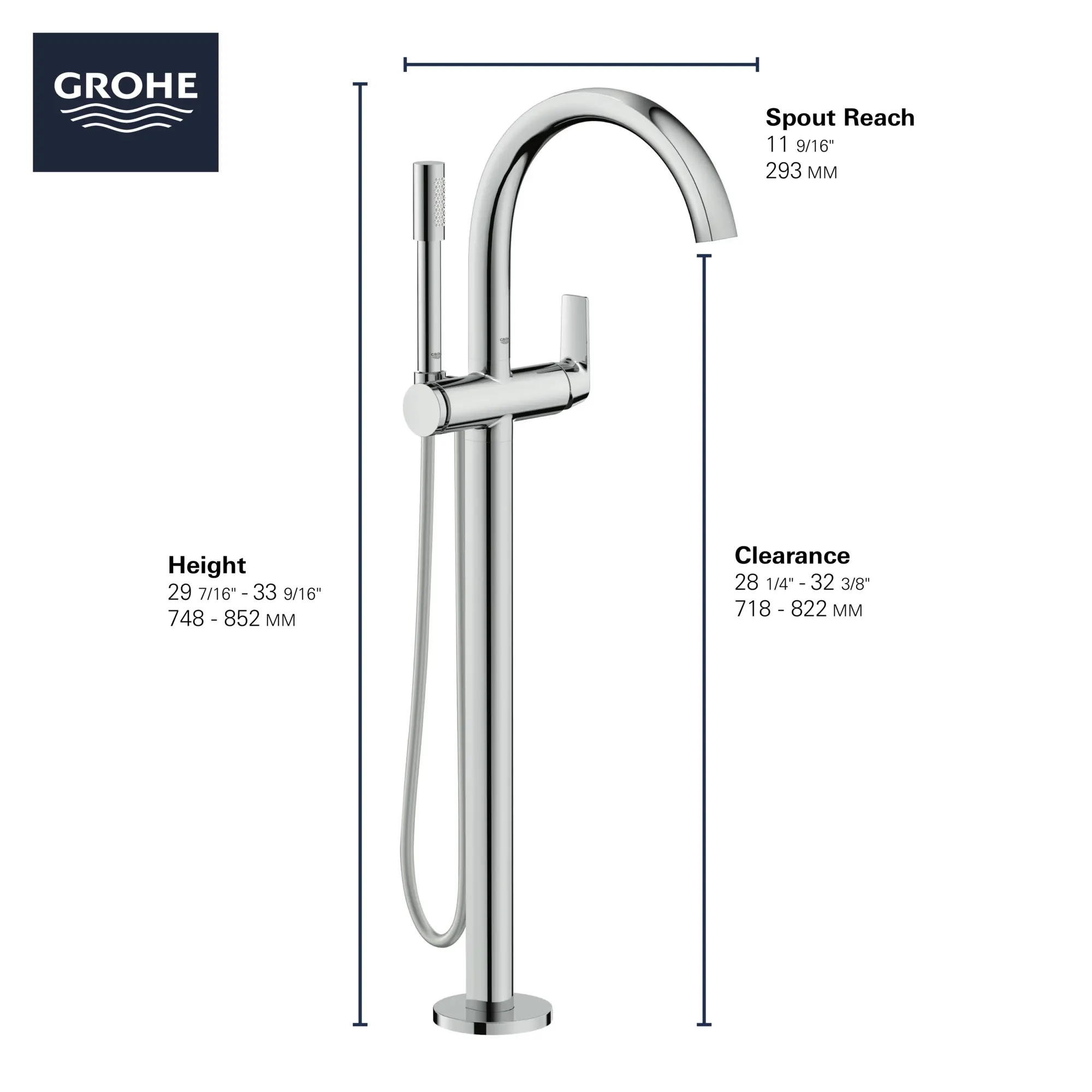 Single-Handle Freestanding Tub Faucet with 1.75 GPM (6.6 L/min) Hand Shower