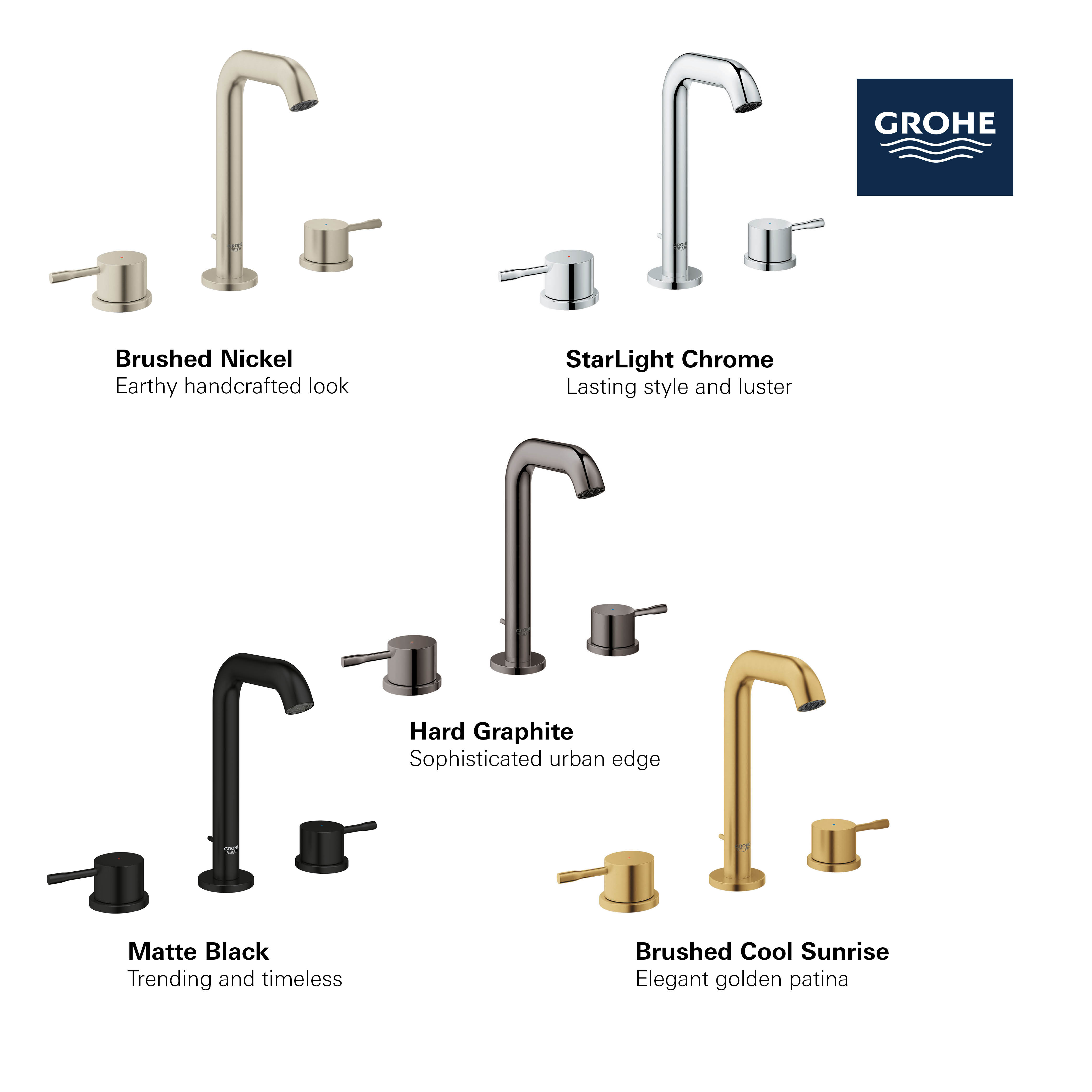 GROHE 2353800A Essence, Grifo de fregadero de un solo orificio para montaje  en cubierta de una sola manija 1.2 GPM, cromado