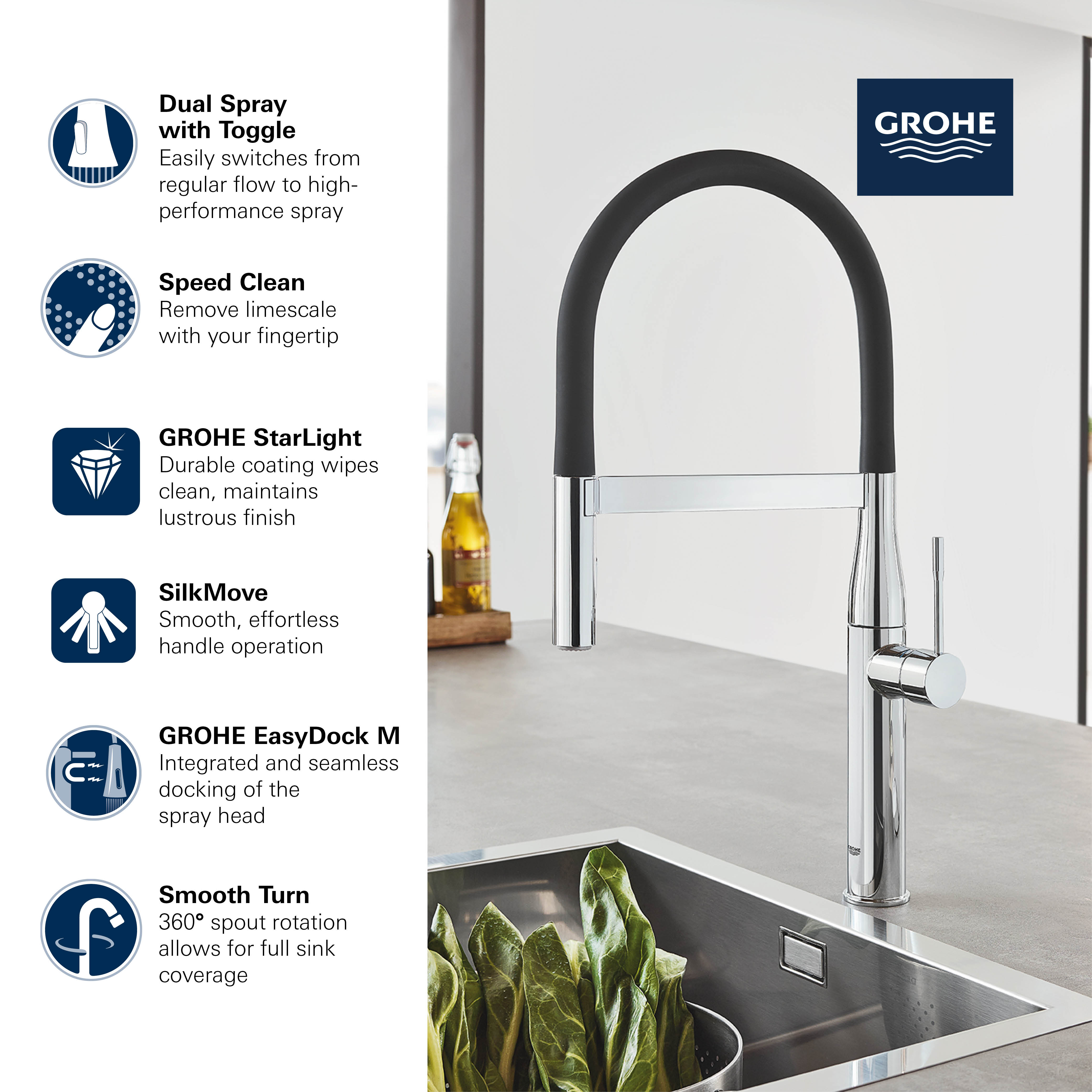 Single Handle Semi Pro Dual Spray Kitchen Faucet 6 6 L Min 1 75 Gpm   68723 GROHE Infographics 30295 0 EssenceSemi Pro Kitchen 1 Original 