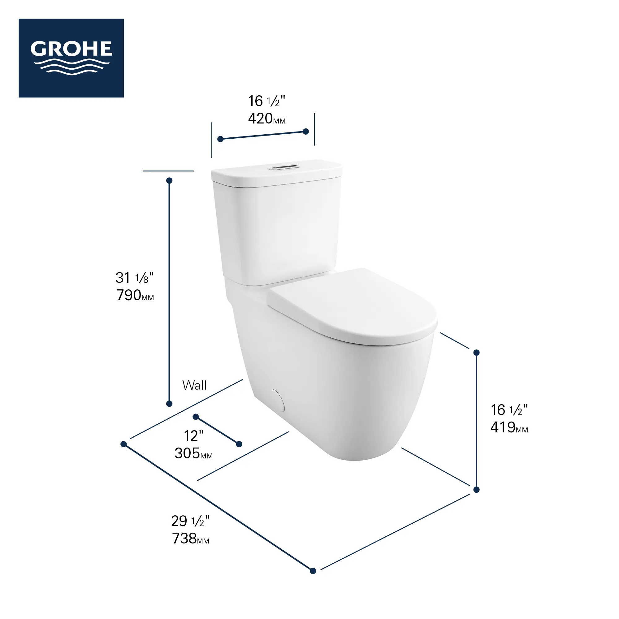 Two-piece Dual Flush Right Height Elongated Toilet with seat