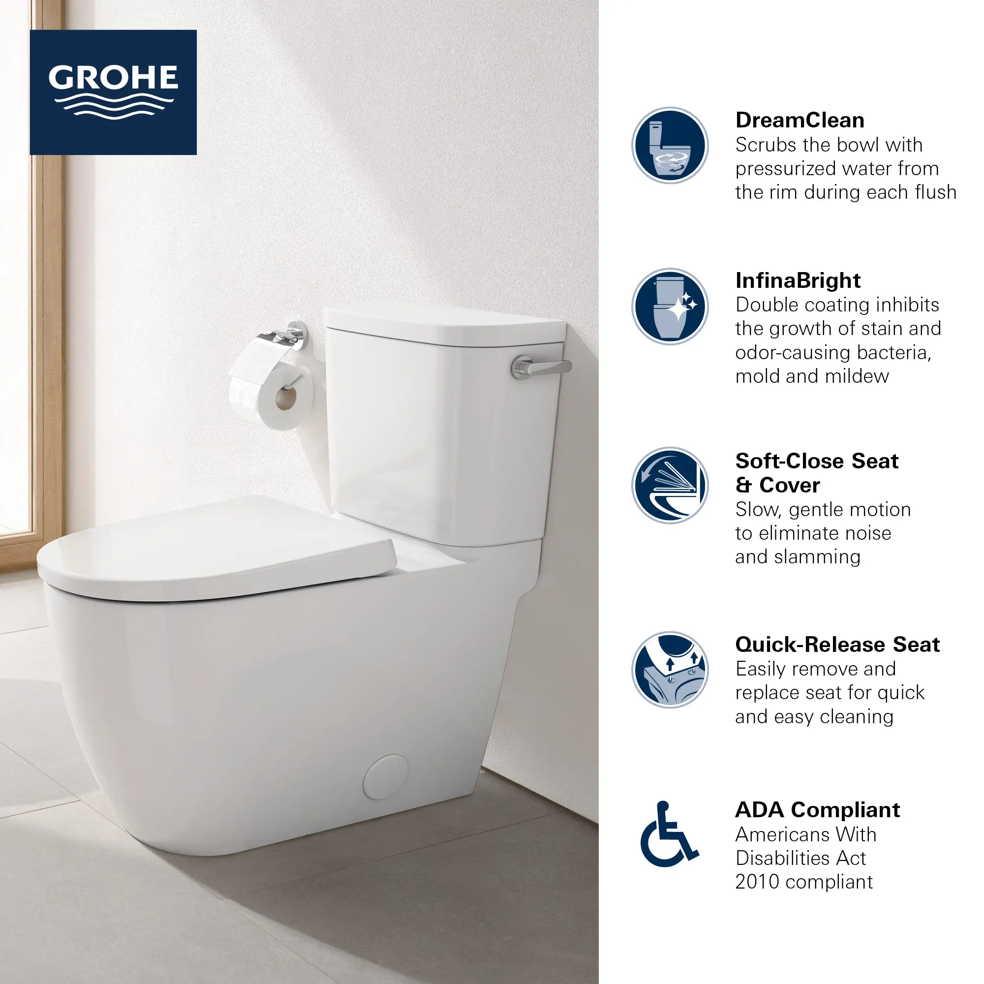 Two-piece Right height Elongated Toilet with seat, Right-Hand Trip Lever