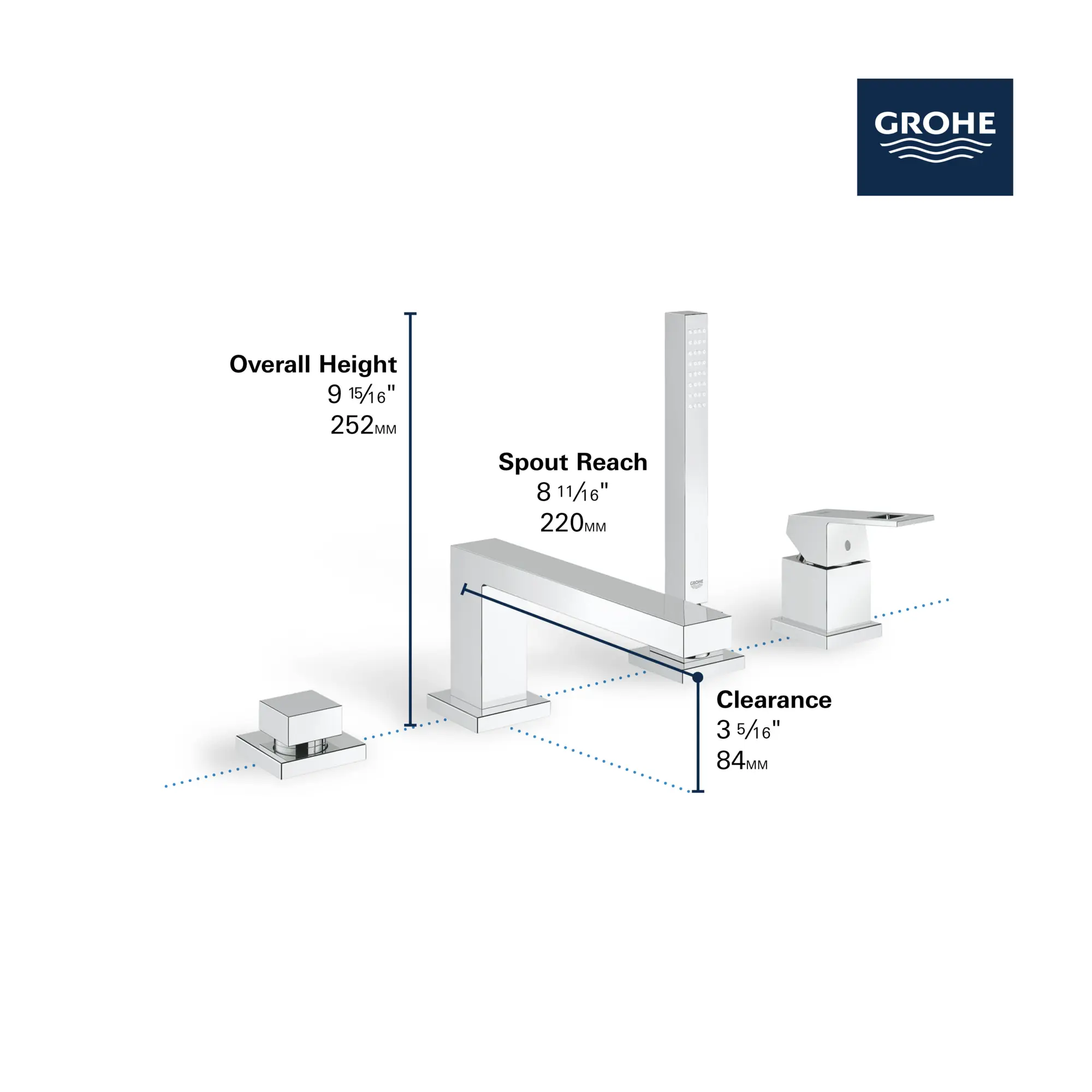 4-Hole Single-Handle Deck Mount Roman Tub Faucet with 6.6 L/min (1.75 gpm) Hand Shower