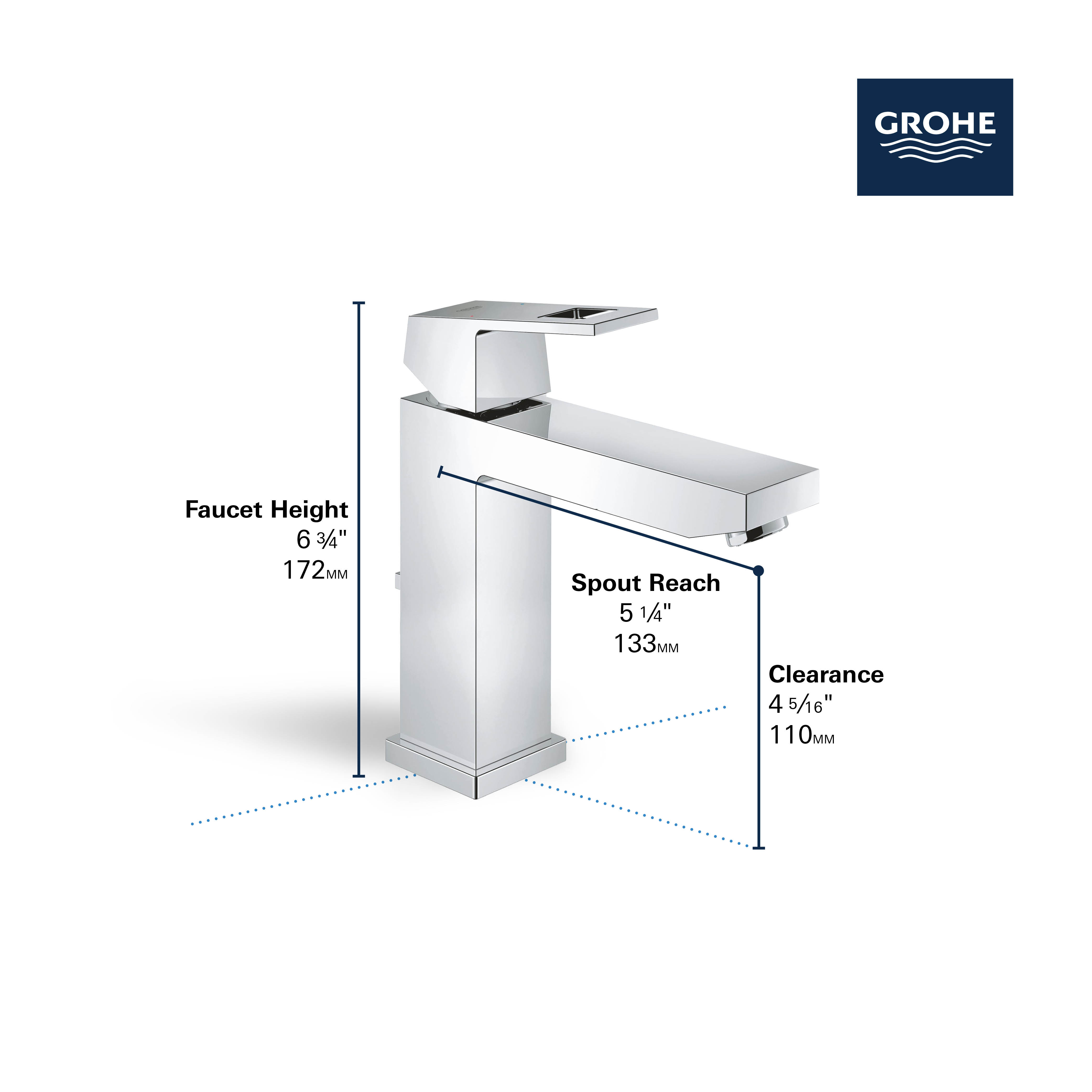 Grohe EUROCUBE Basin Mixer Tap; 1/2 Inch M-Size; with Pop Up Waste; Chrome