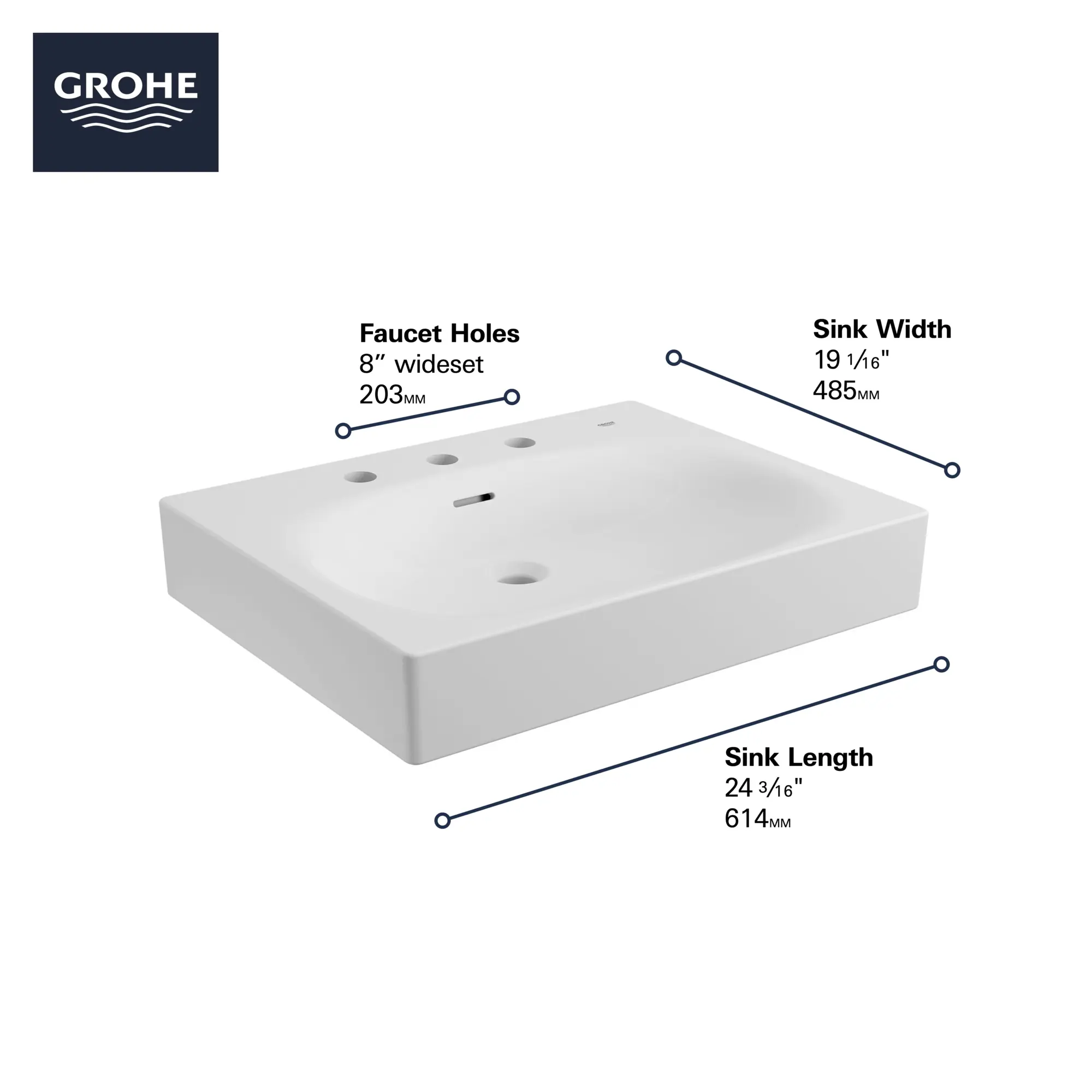 Wall Mount 24" Bathroom Sink, 3-hole