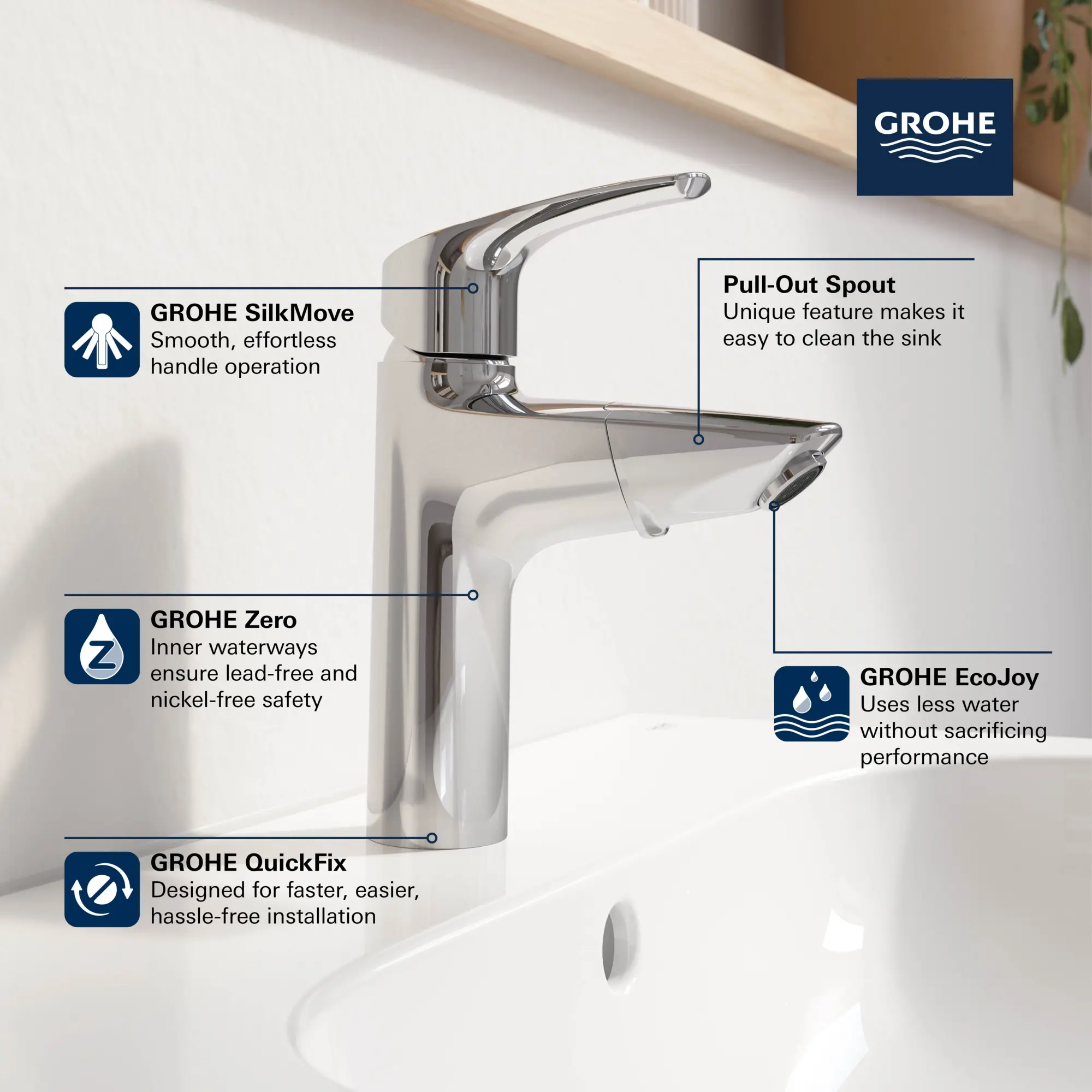 Single Hole Single-Handle M-Size Bathroom Faucet, 1.2 GPM (4.5 L/min) with Pull-Out