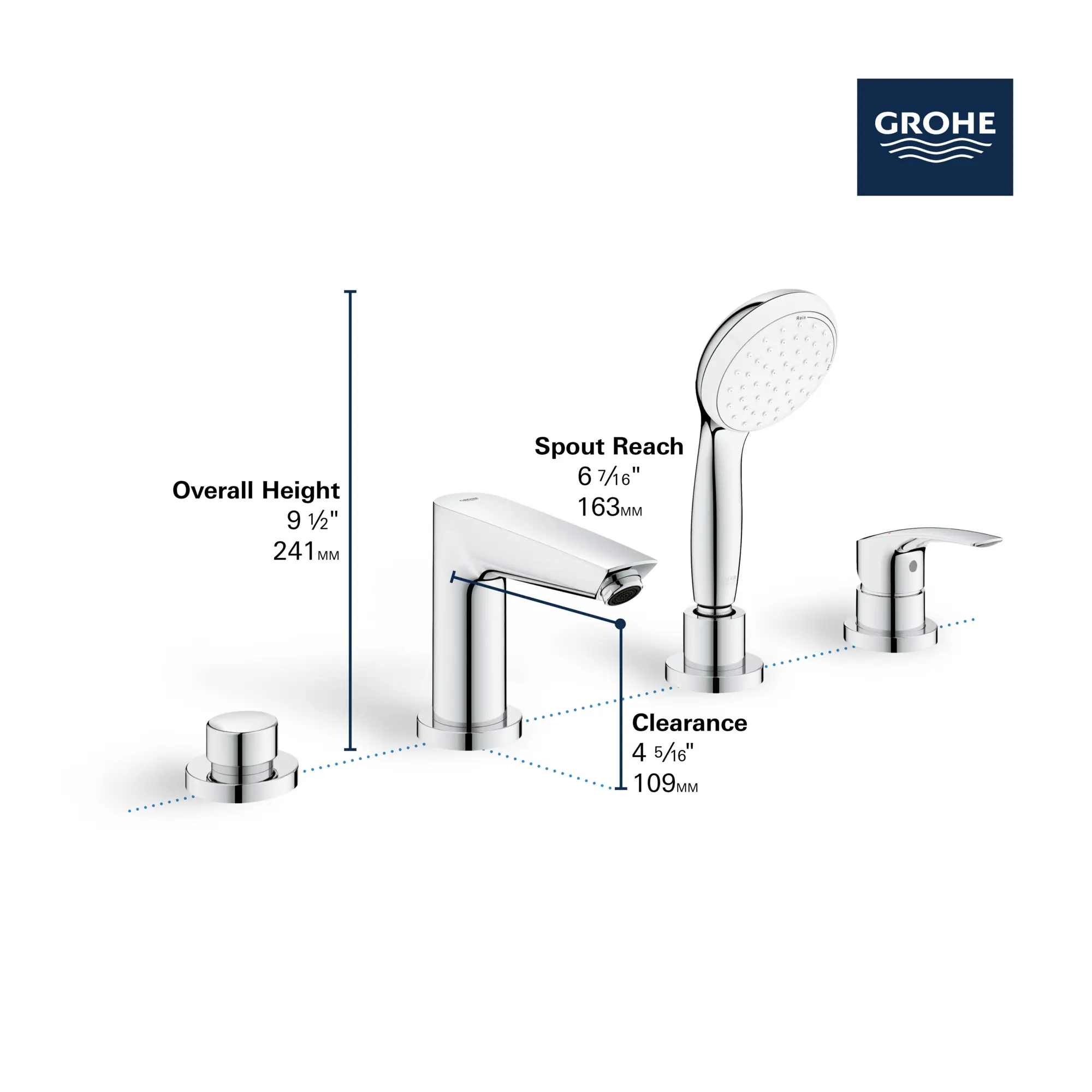 4-Hole Single Handle Deck Mount Roman Tub Faucet with 1.75 GPM (6.6 L/min) Hand Shower