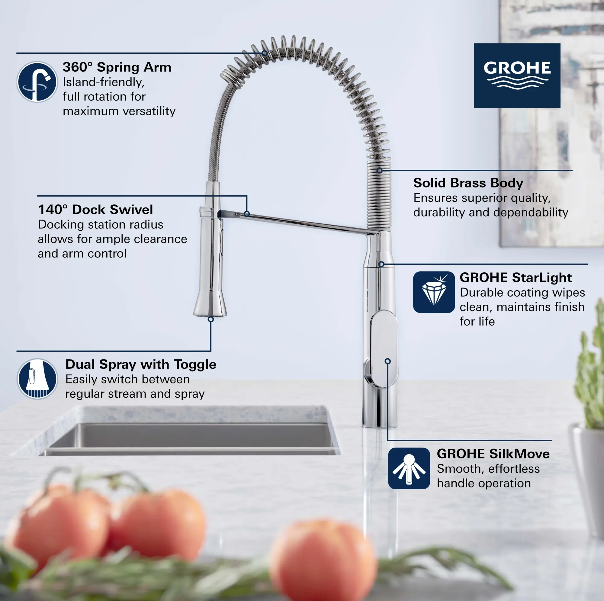 Single-Handle Semi-Pro Dual Spray Kitchen Faucet 6.6 L/min (1.75 gpm)