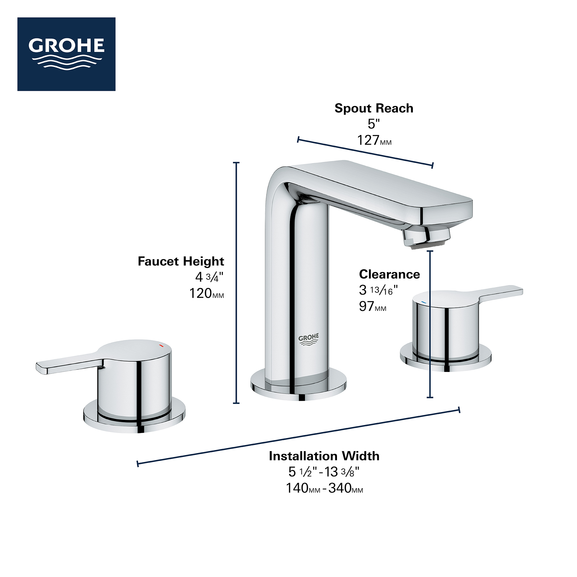 Lineare Robinet de salle de bains à deux poignées espacées de 8 po, taille M, 4,5 L/min (1,2 gpm)