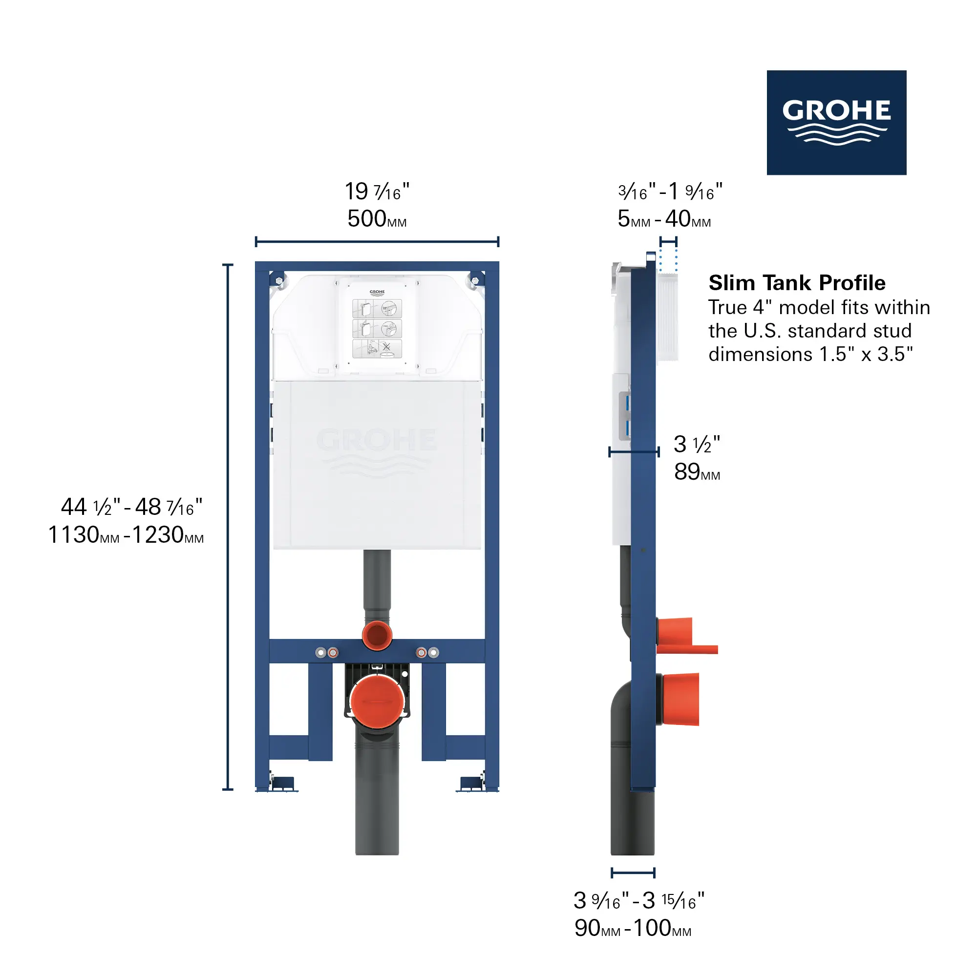 Rapid SL Slim 2” x 4” In-Wall Carrier for Toilet