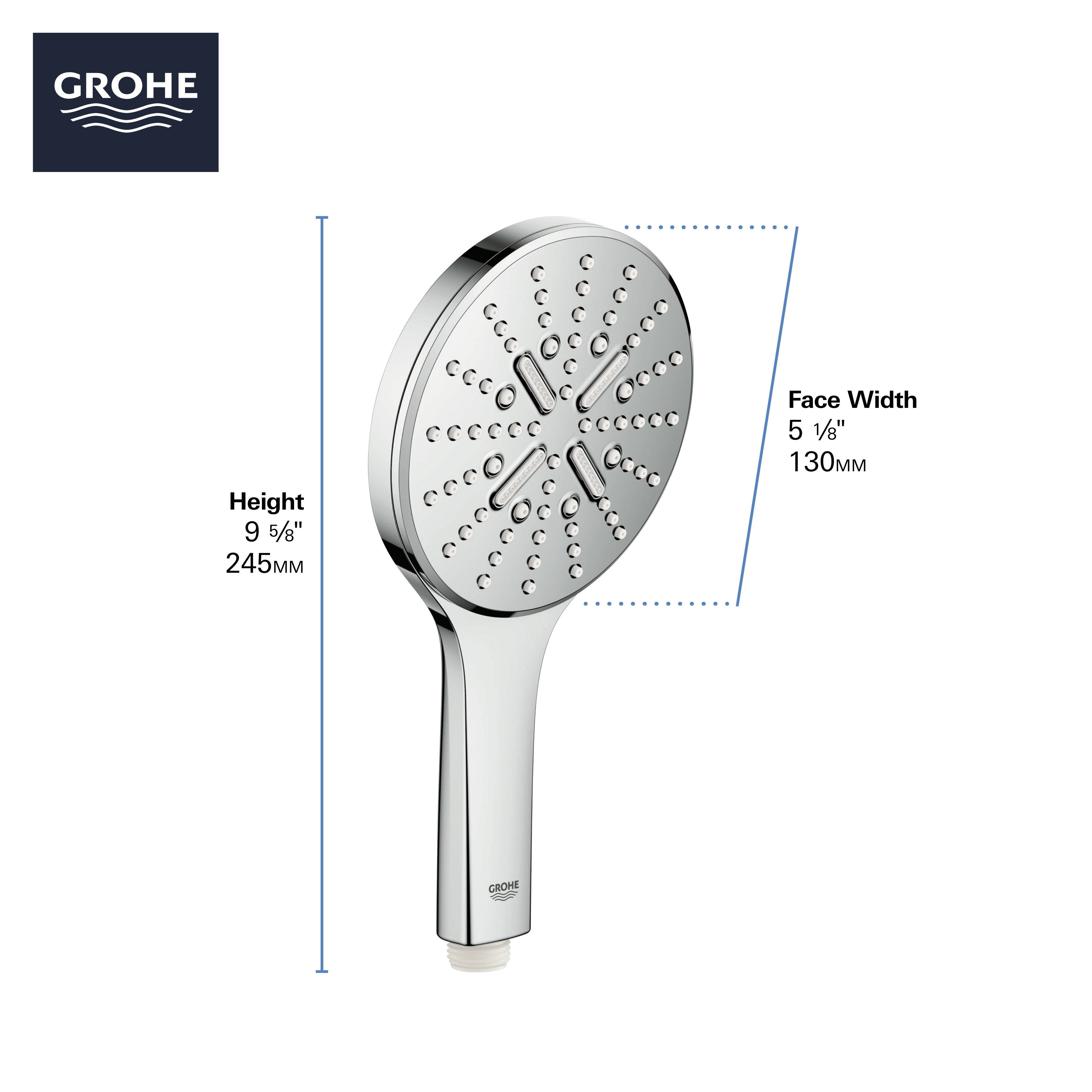 Grohe Rainshower SmartActive - Conjunto de alcachofa de ducha 150, 3  chorros, barras 600 mm y mangueras, cromo 26591000