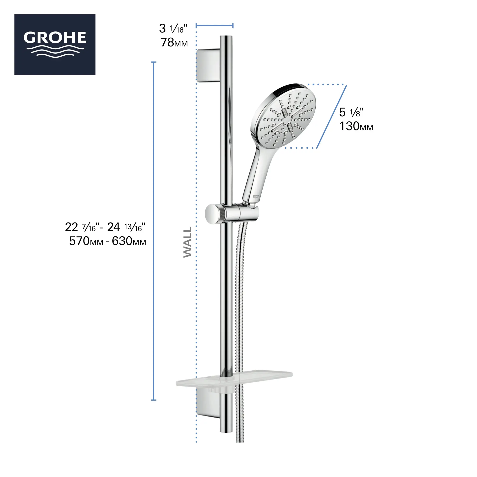 24" Shower Slide Bar Kit - 3 Sprays, 6.6 L/min (1.75 gpm)