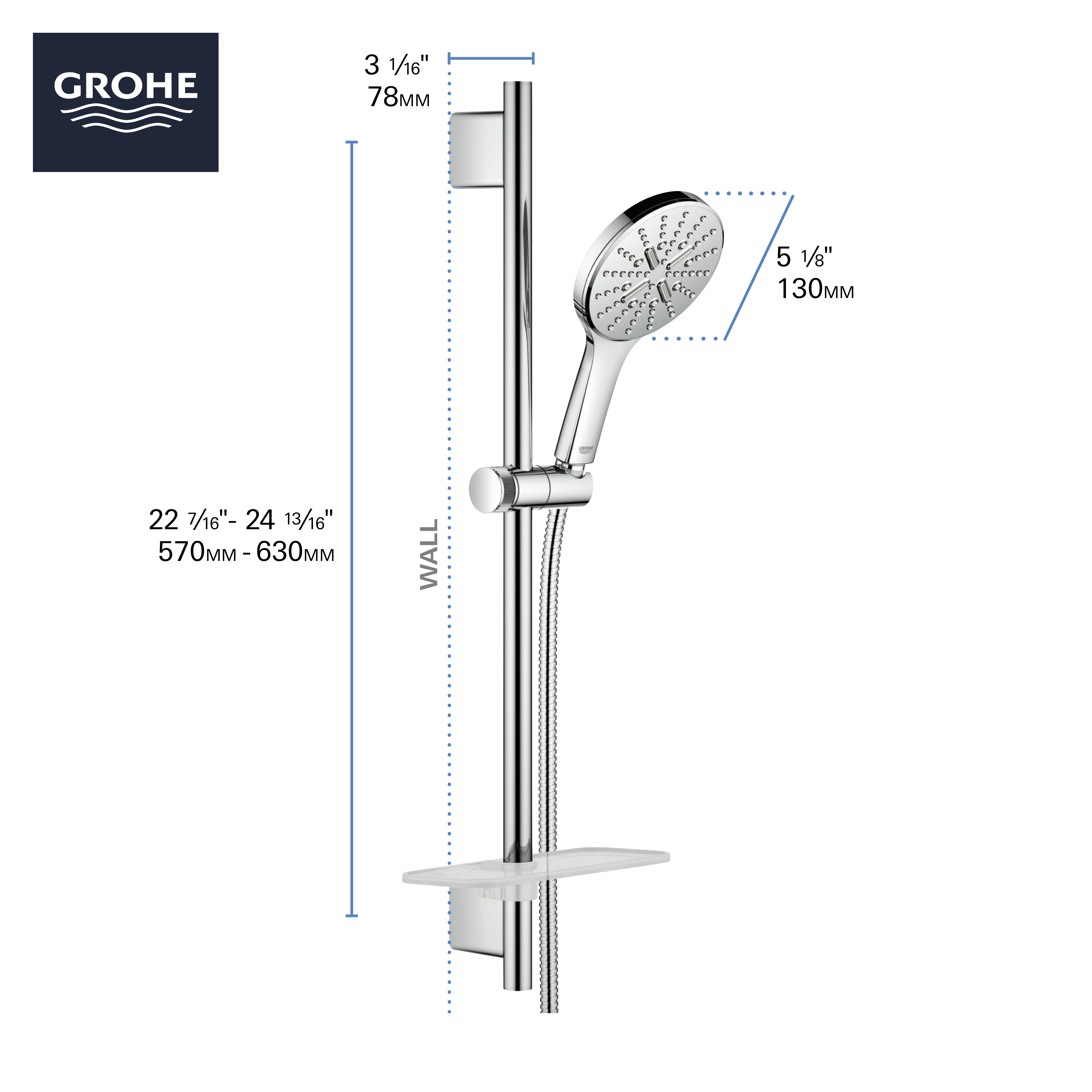 24" Shower Slide Bar Kit - 3 Sprays, 1.75 gpm (6.6 L/min)